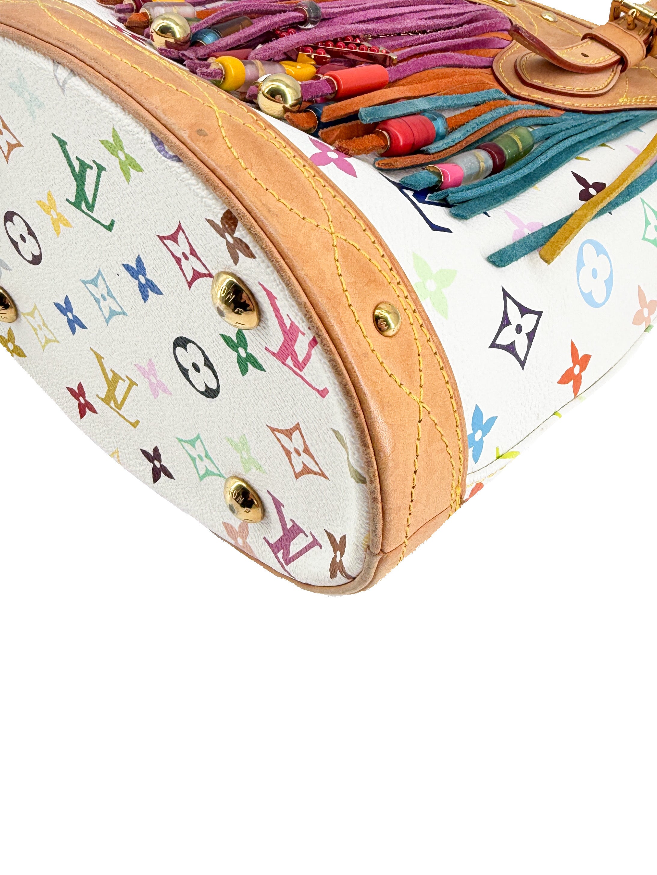 Louis Vuitton monogram multicolor fringe bucket white SR0056