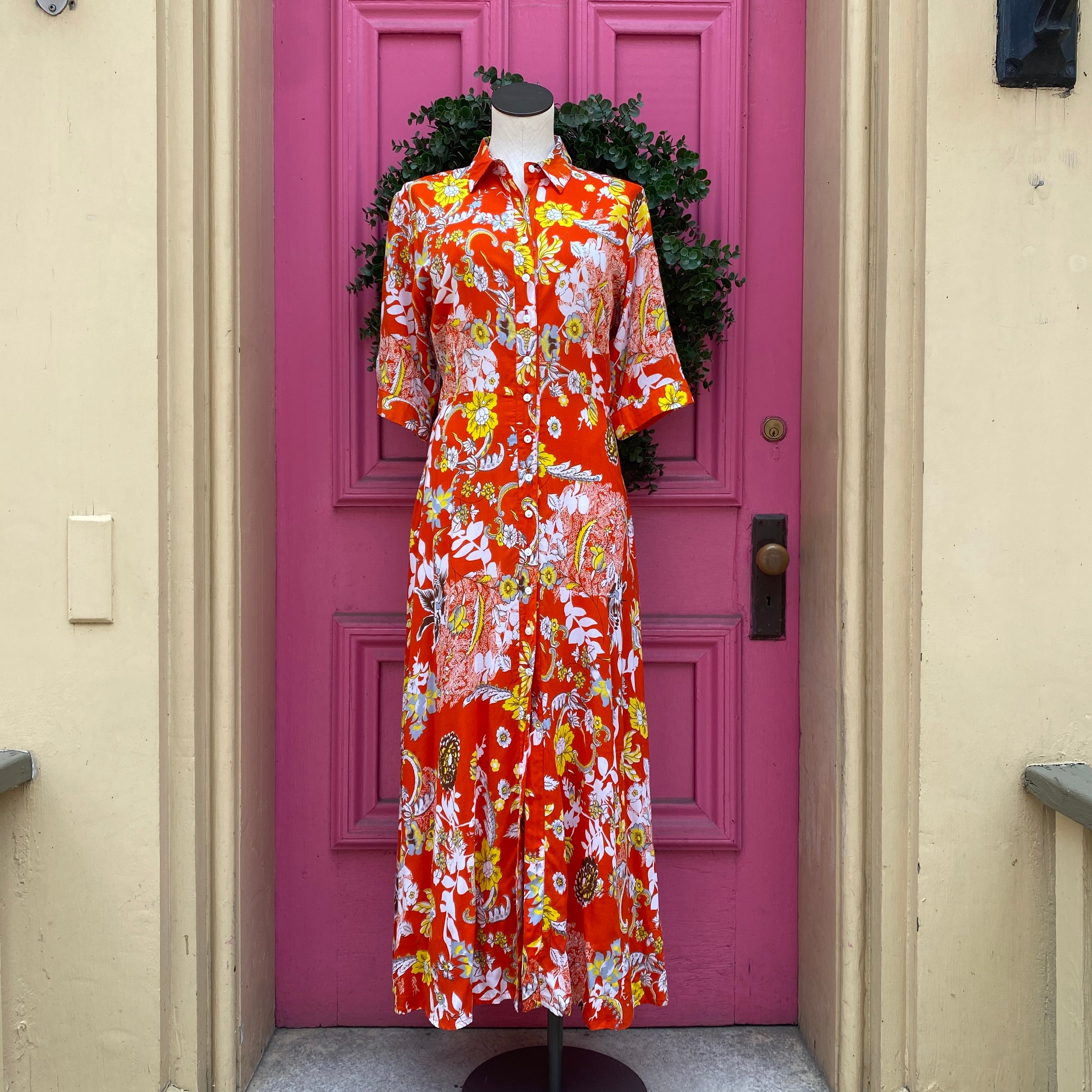 Walker & Wade orange floral short sleeve dress size M