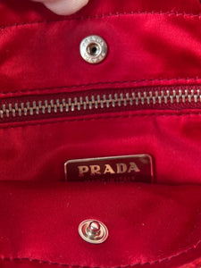 Prada red print silk mini bag