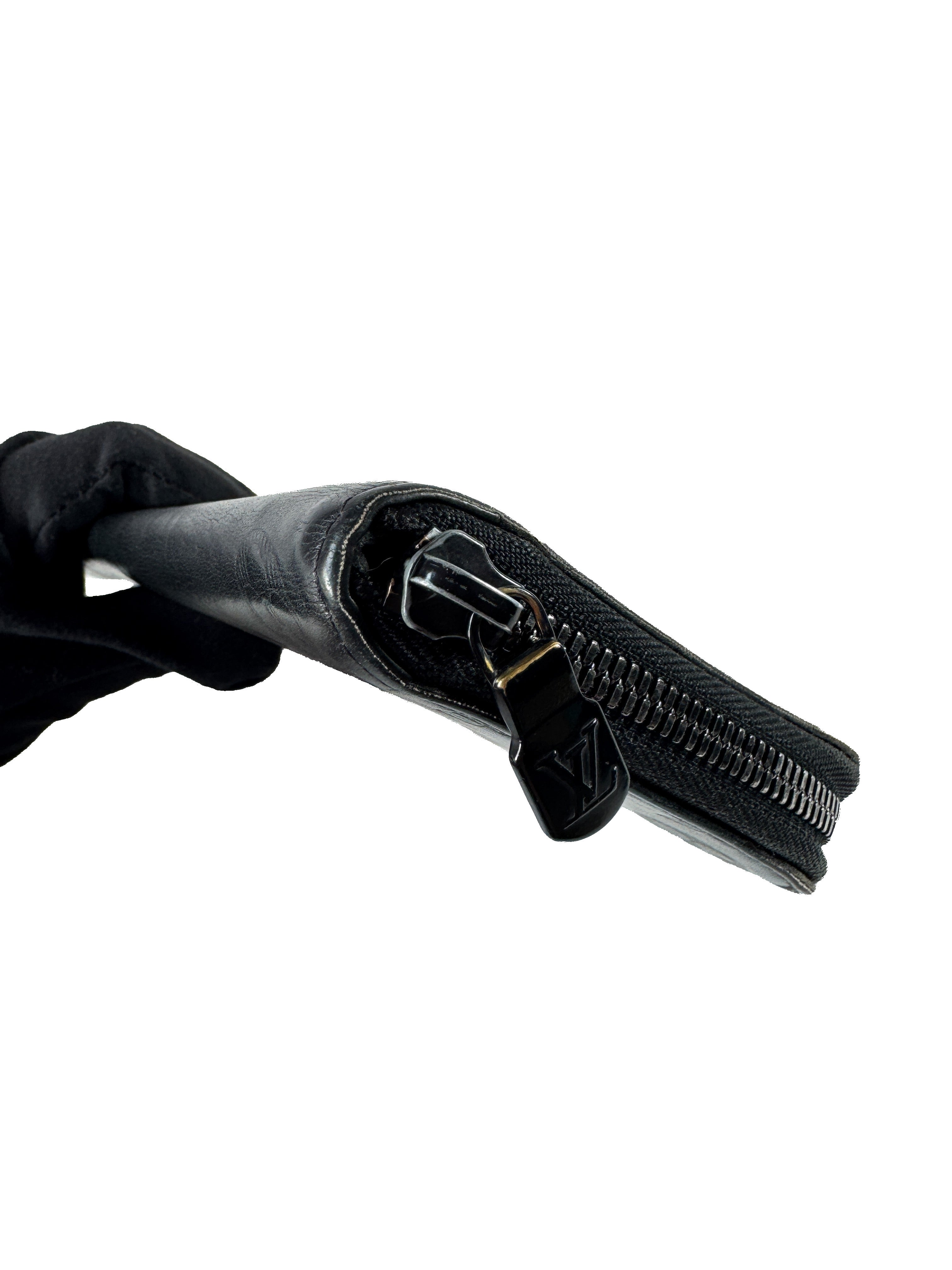 Louis Vuitton black leather monogram shadow zip around wallet CA2139