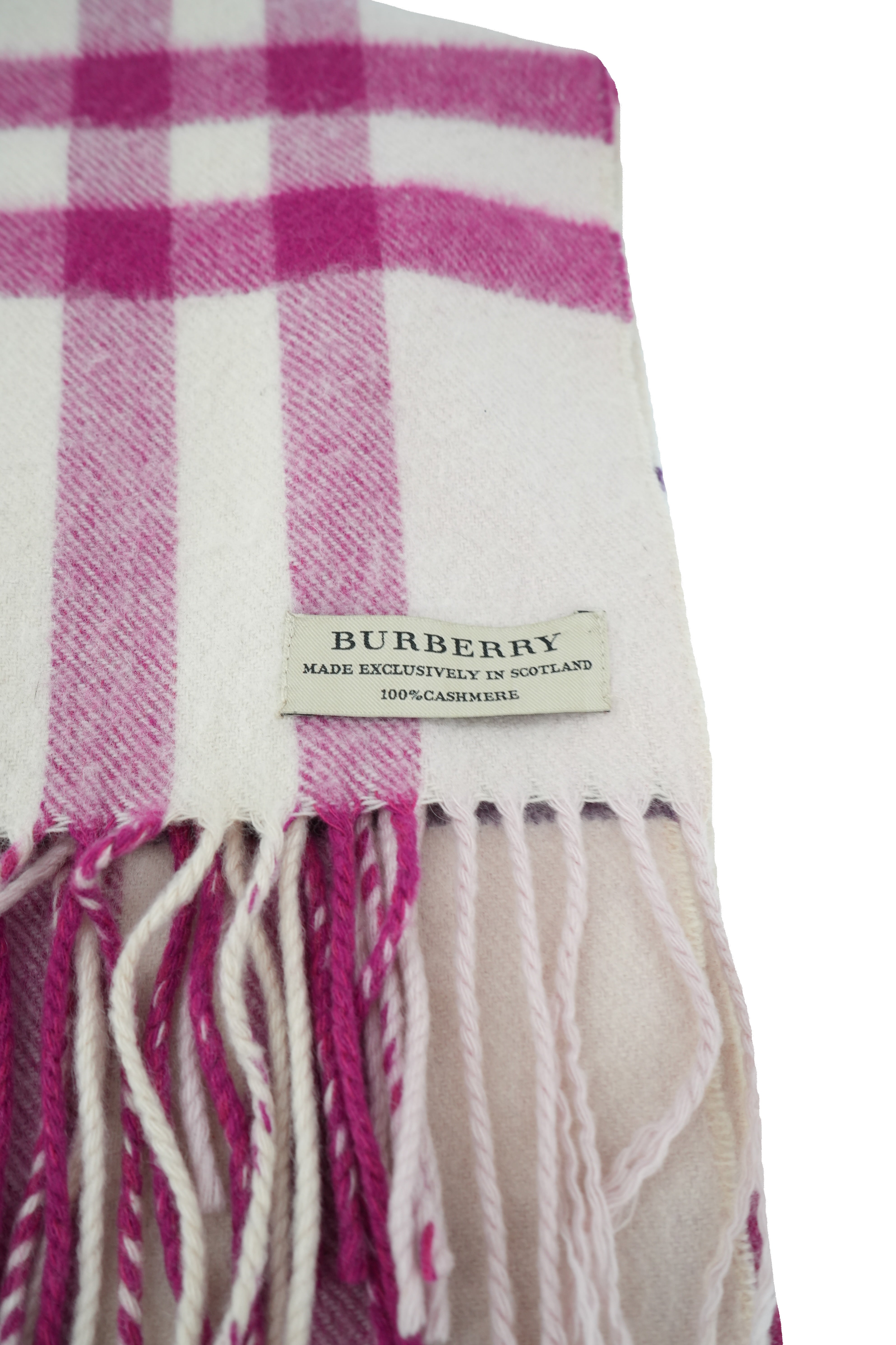 Burberry cream, pink, purple plaid cashmere scarf