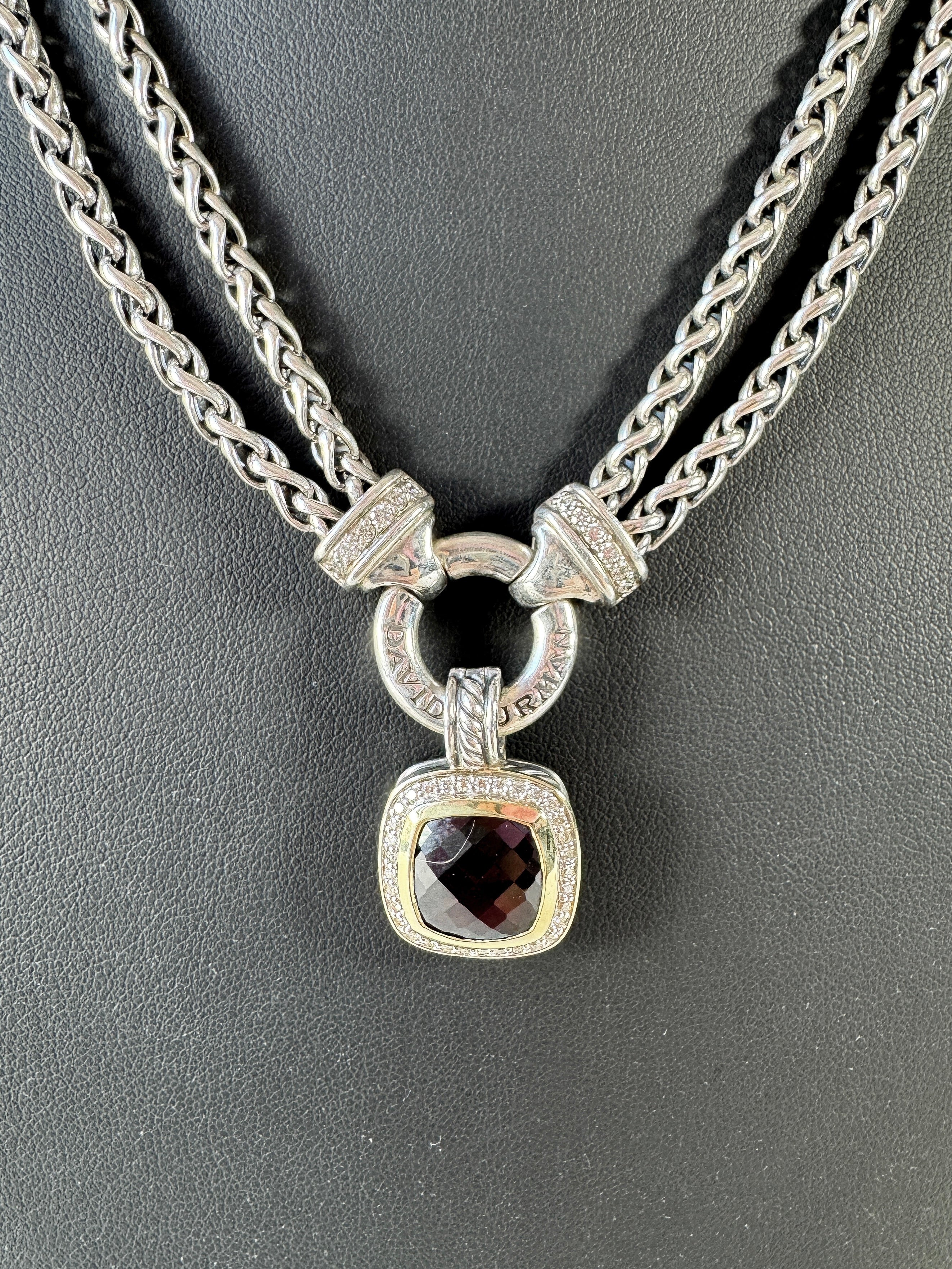 David Yurman sterling silver 18k gold garnet & diamonds Albion pendant necklace