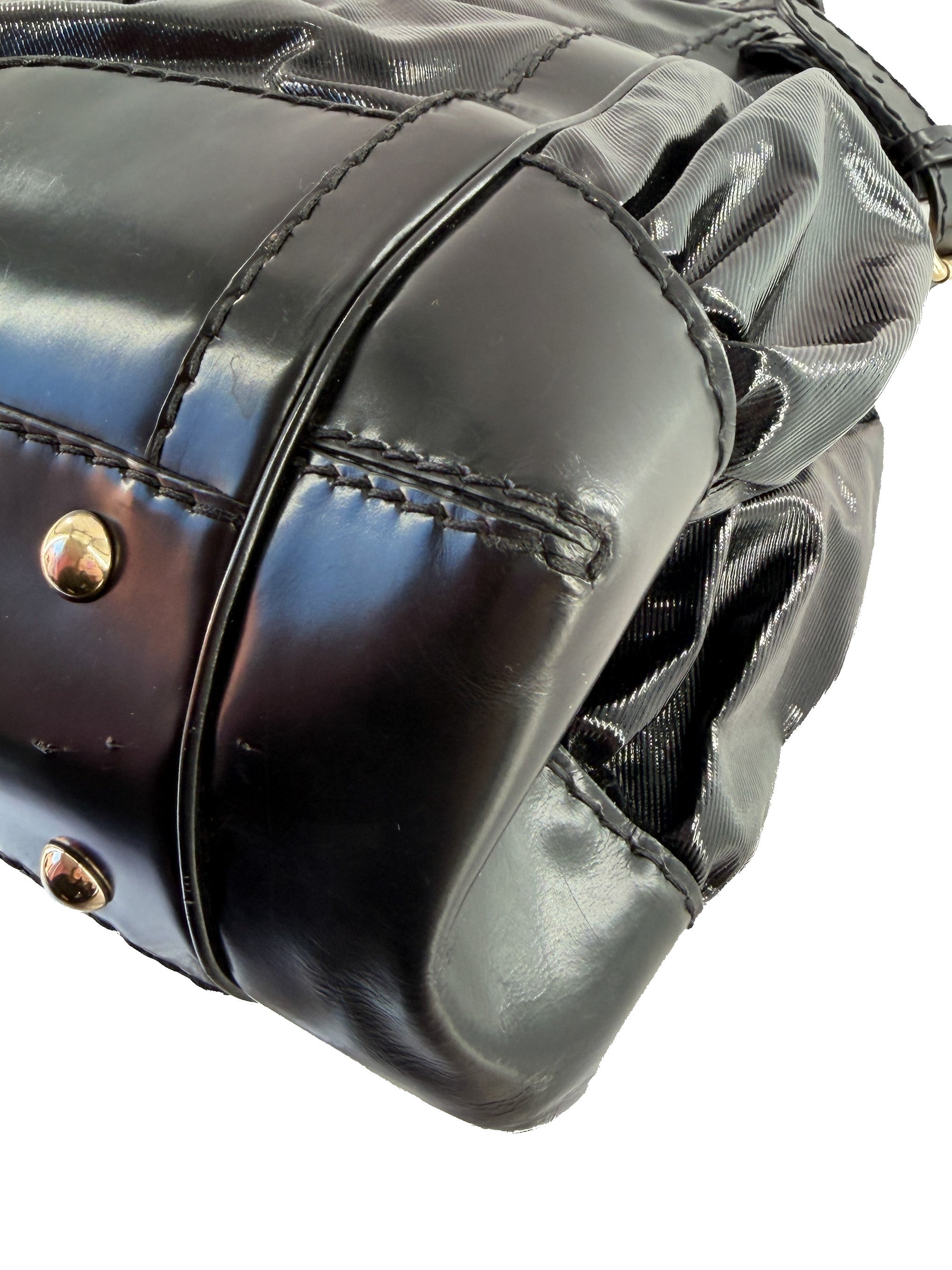 Gucci Dialux Queen black coated canvas patent leather bag 289883 204997