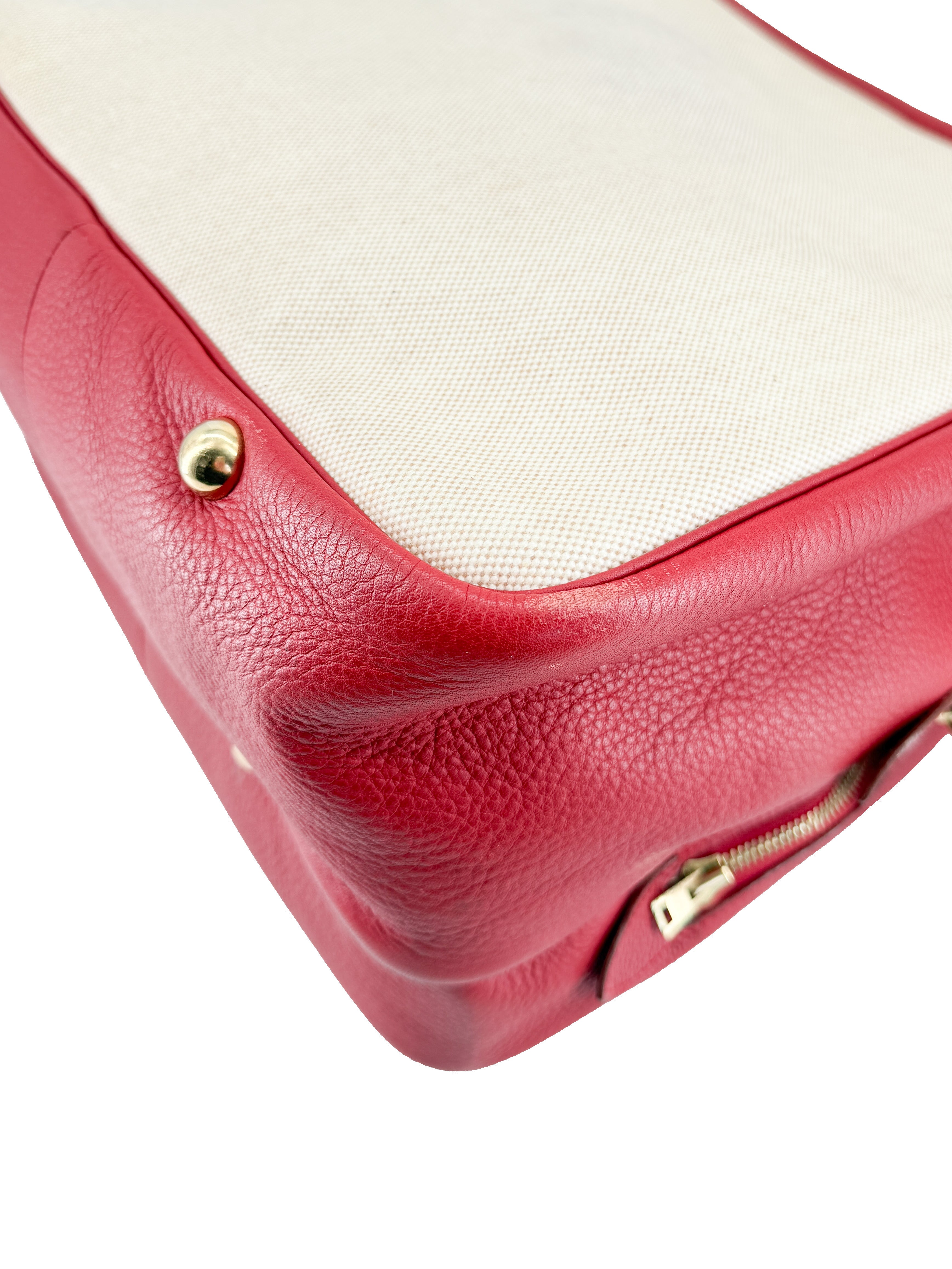 Hermès red leather beige Toile Victoria shoulder bag