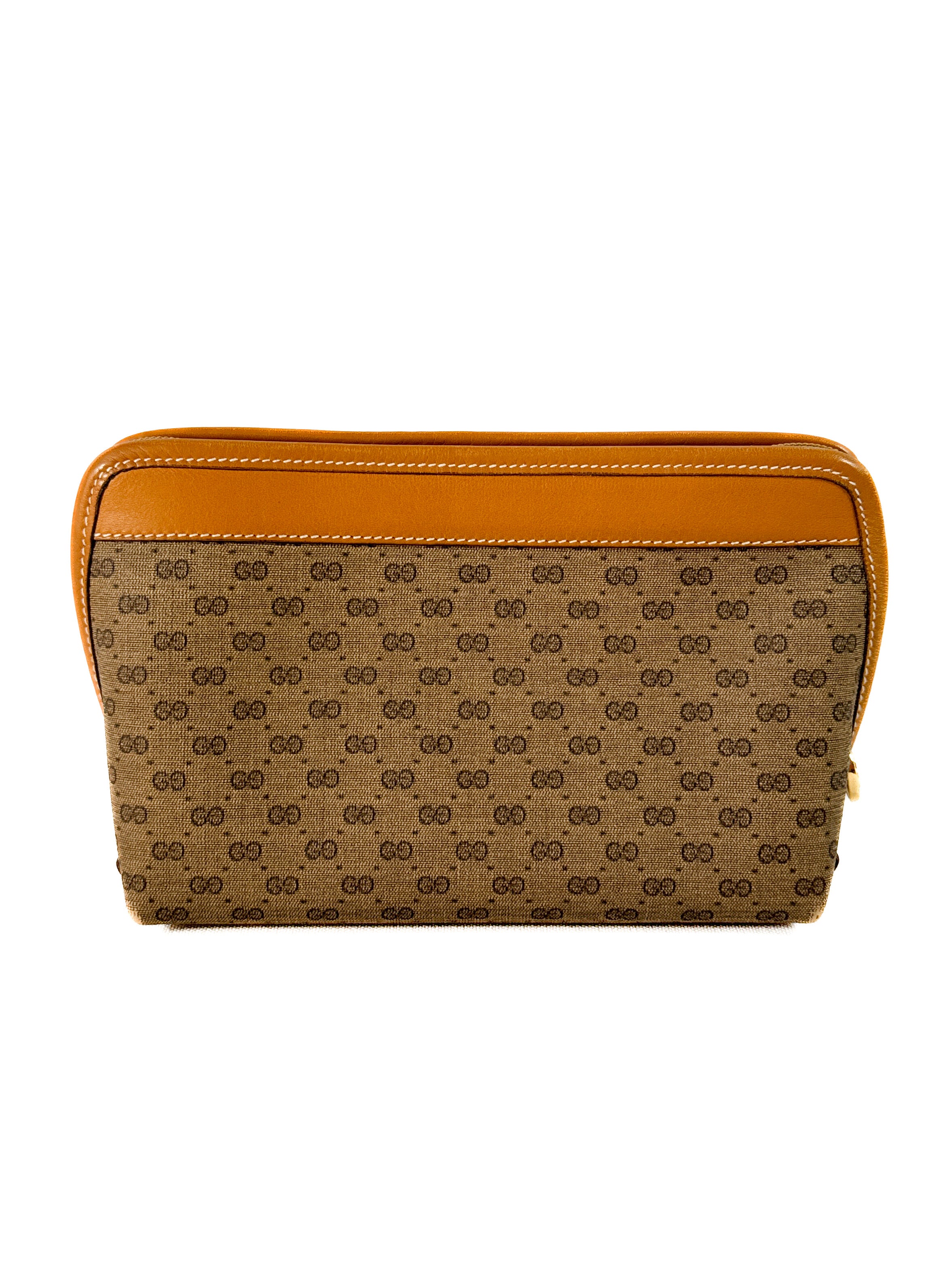 Gucci brown vintage coated canvas and leather zip pouch