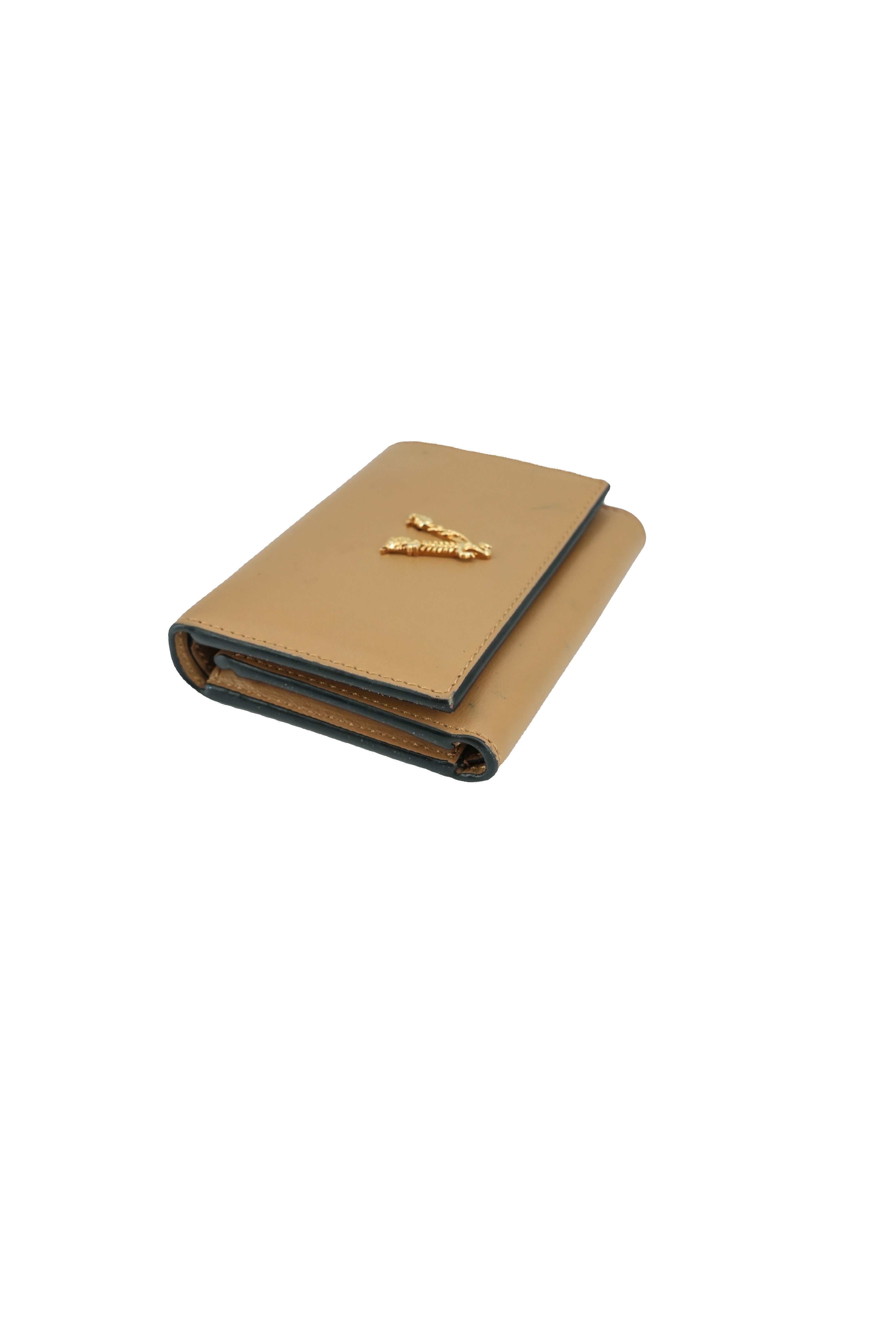 Versace brown leather Virtus V tri fold wallet