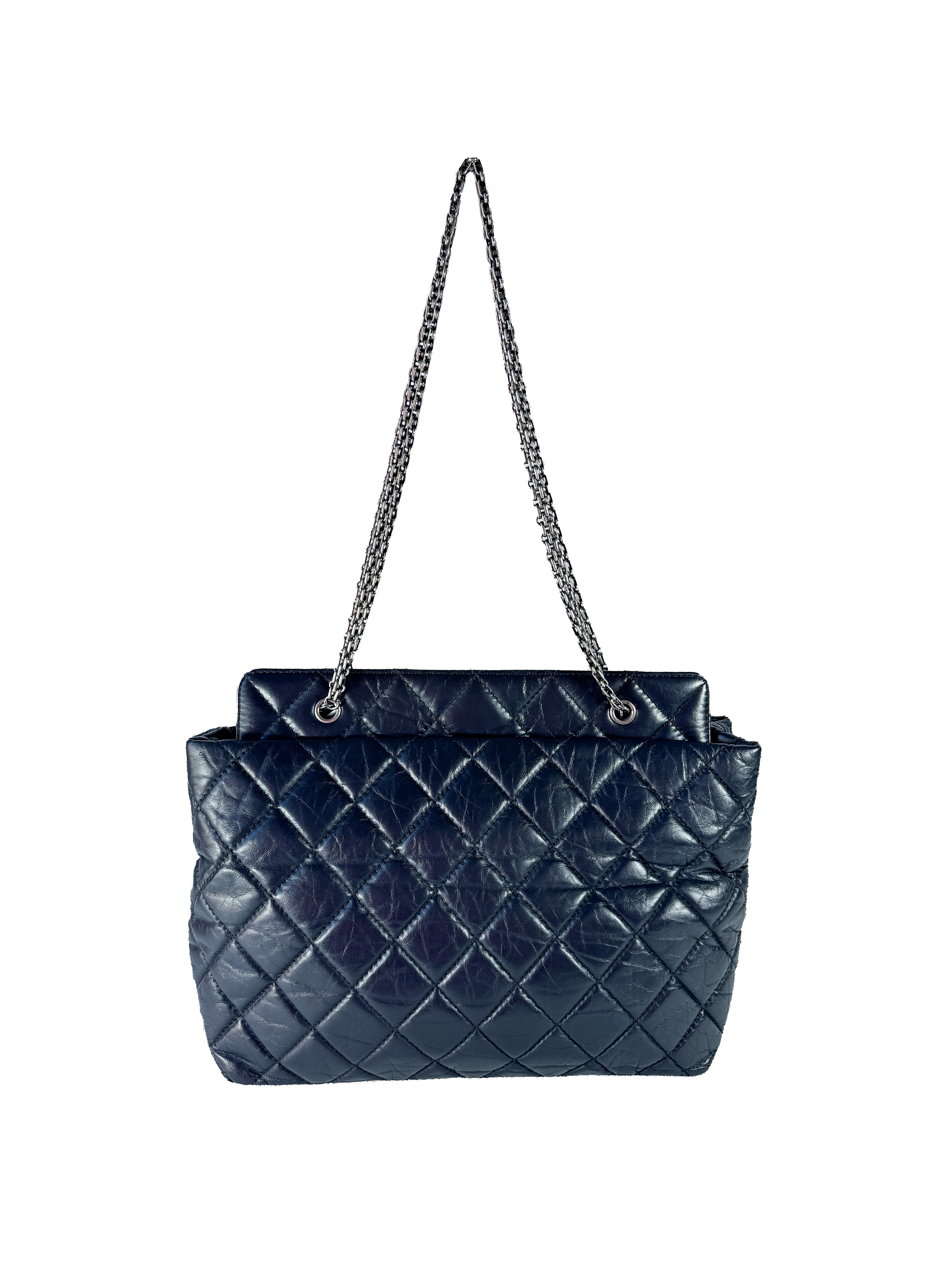 Chanel navy leather reissue quilted aged tote large 17177741