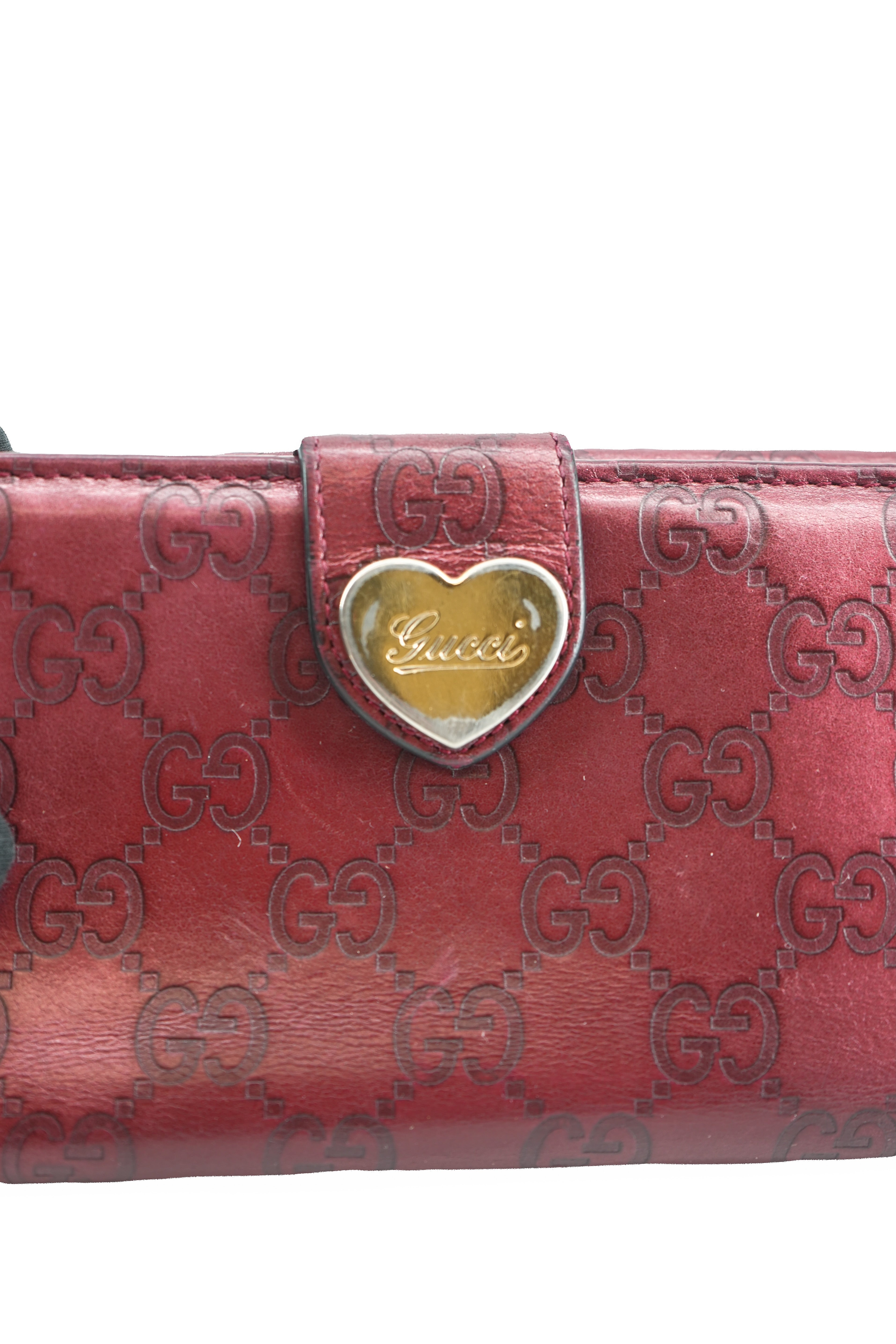 Gucci red leather GG Guccissima heart wallet 208550-0446
