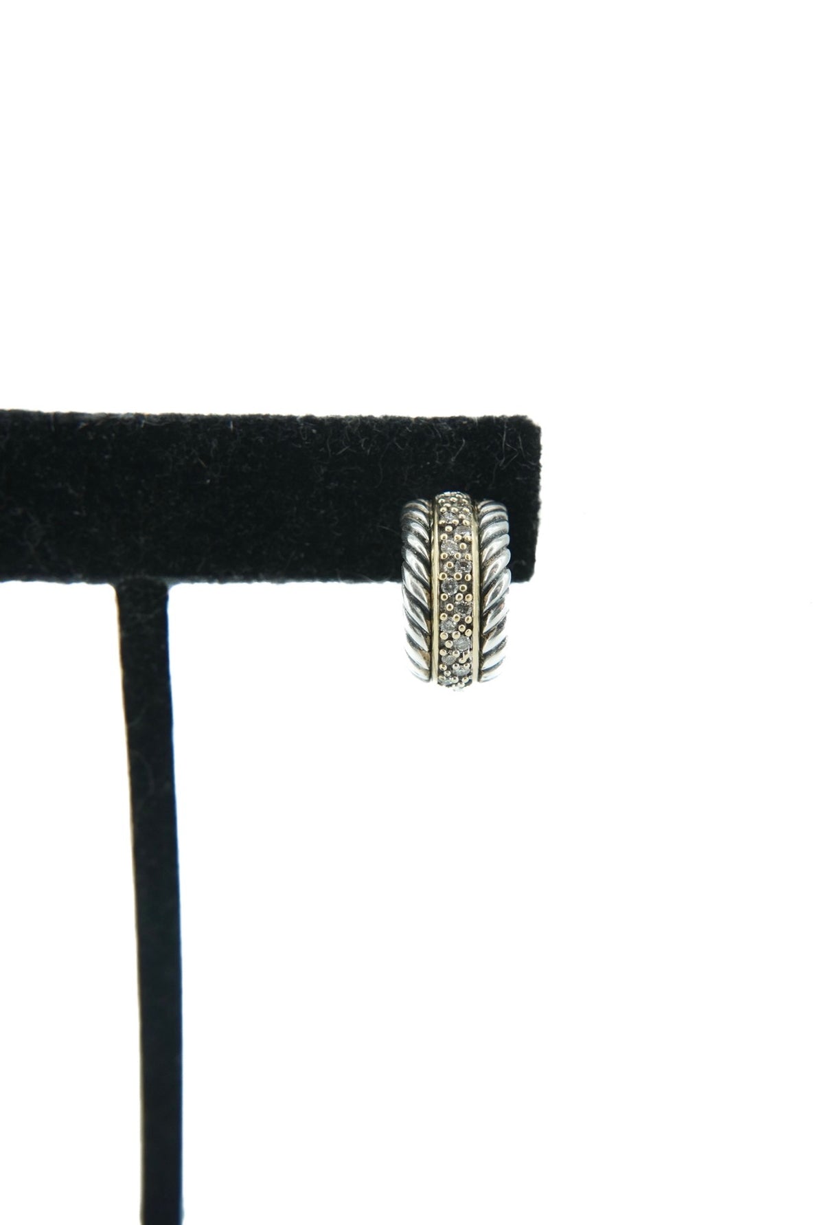 David Yurman sterling silver, yellow gold, diamond huggie hoops