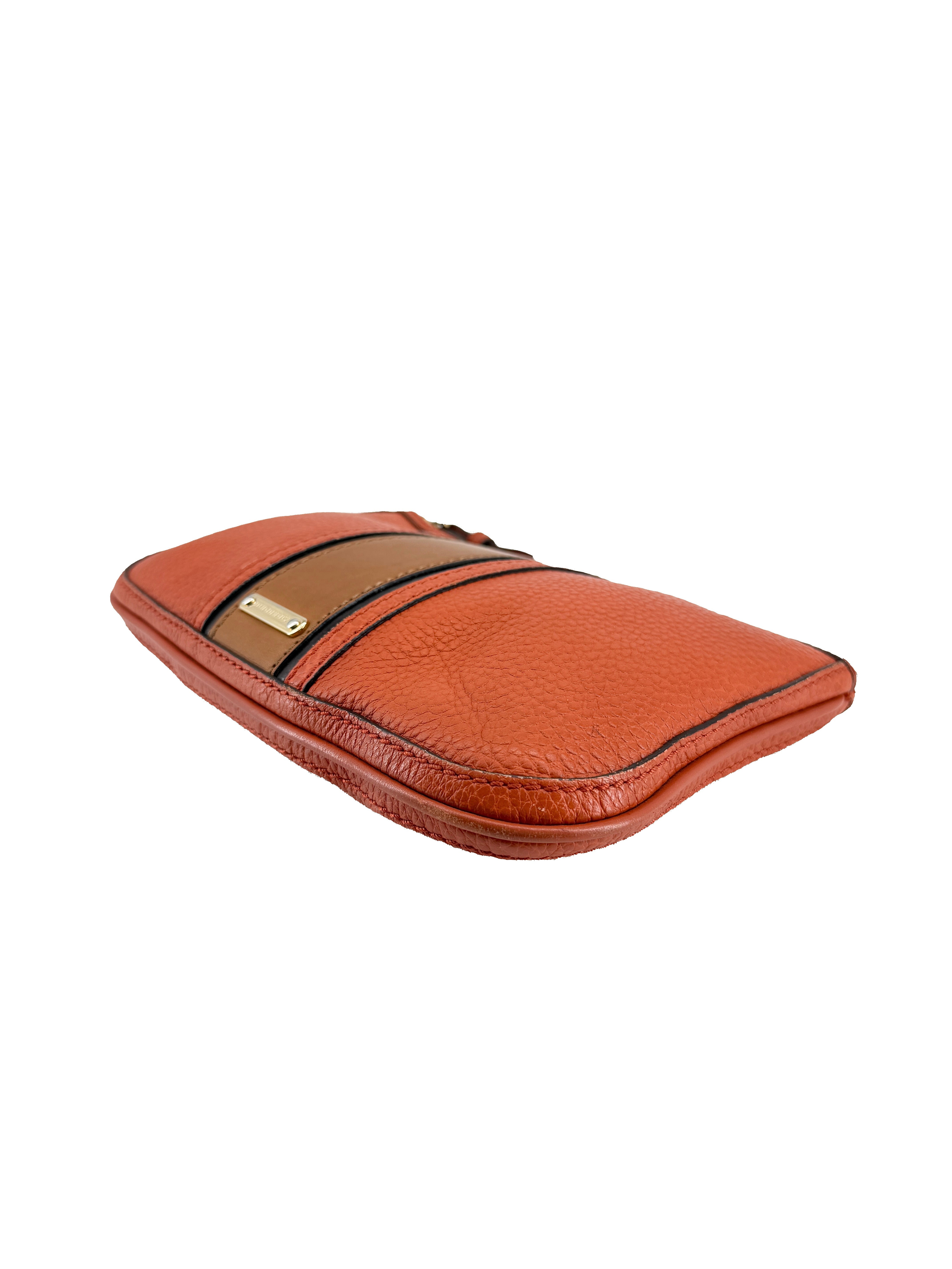 Burberry orange leather wristlet