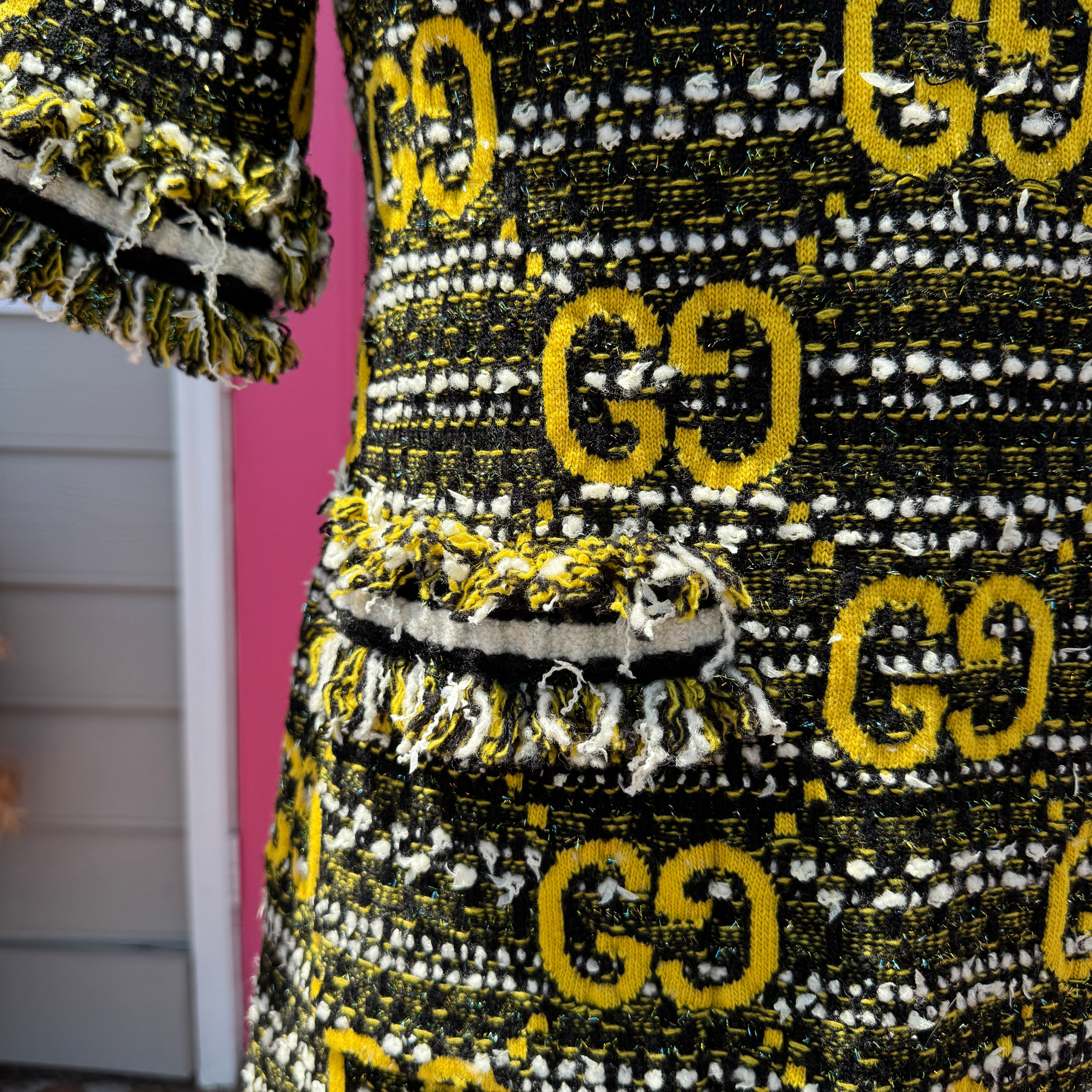 Gucci yellow tweed lamé mini dress size XXS