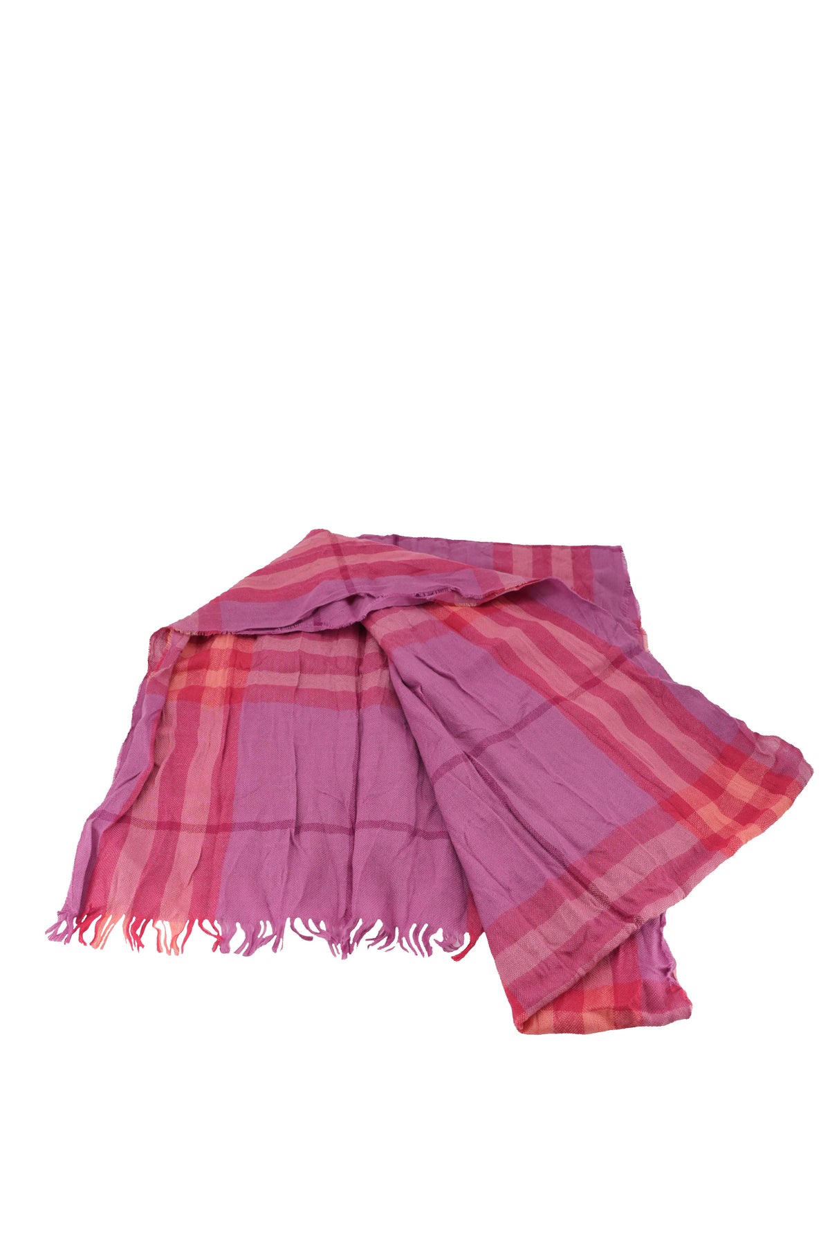 Burberry pink, purple lightweight wool plaid scarf