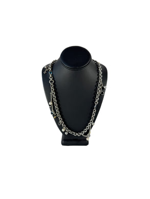 David Yurman sterling silver, pearl, blue topaz, 18k gold Old World charm necklace