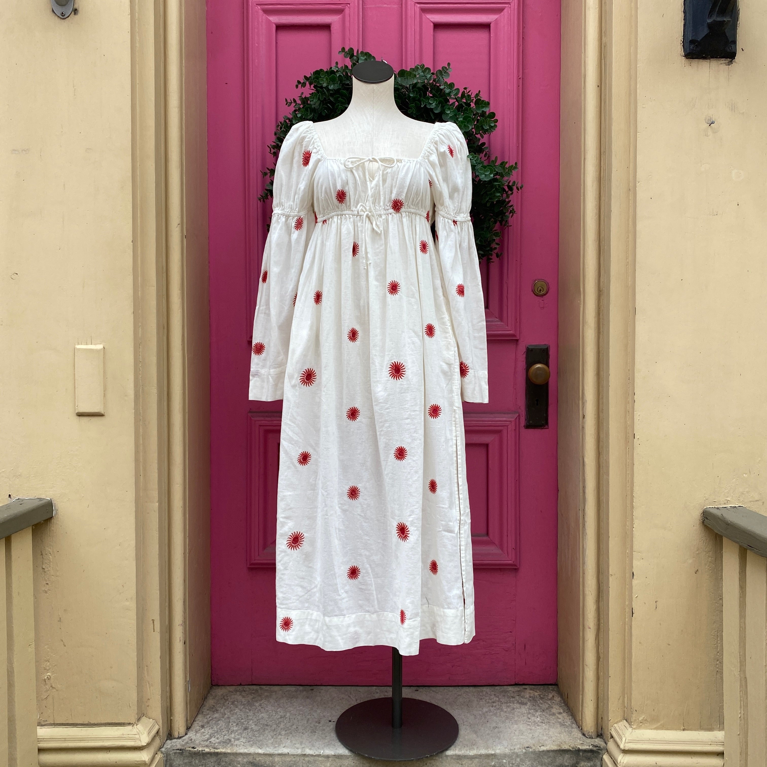 Free People white red floral embroidered dress size XS