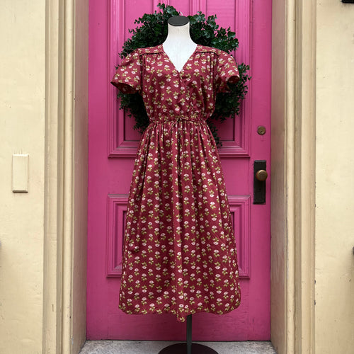 Christy Dawn red floral short sleeve dress size L