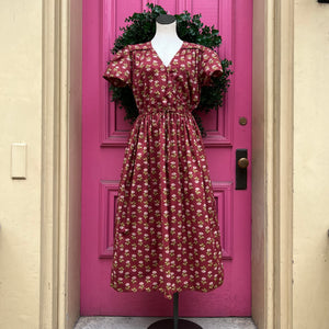 Christy Dawn red floral short sleeve dress size L