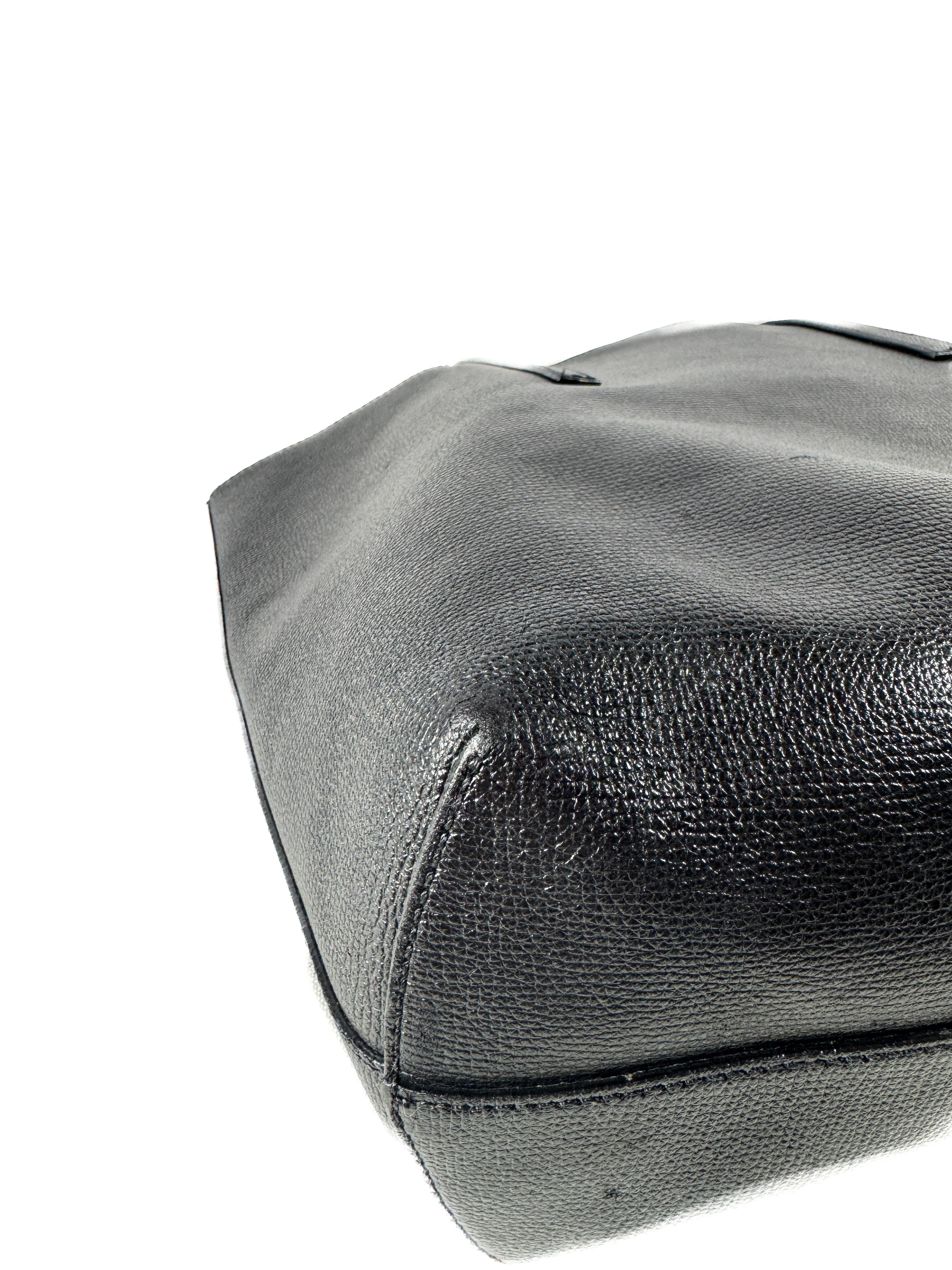 Fendi black leather logo shopper tote