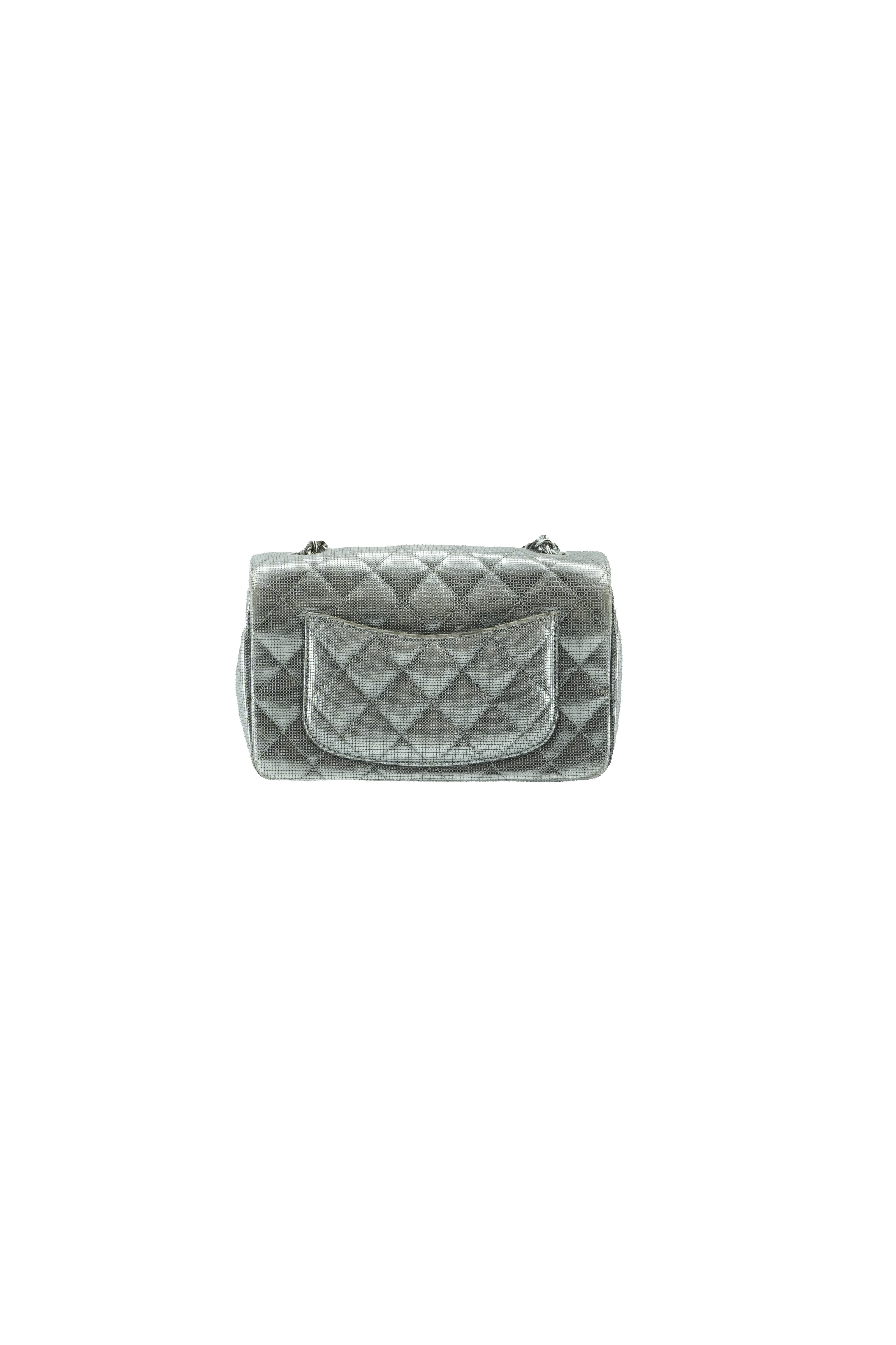 Chanel silver metallic pixel effect mini flap 21996688