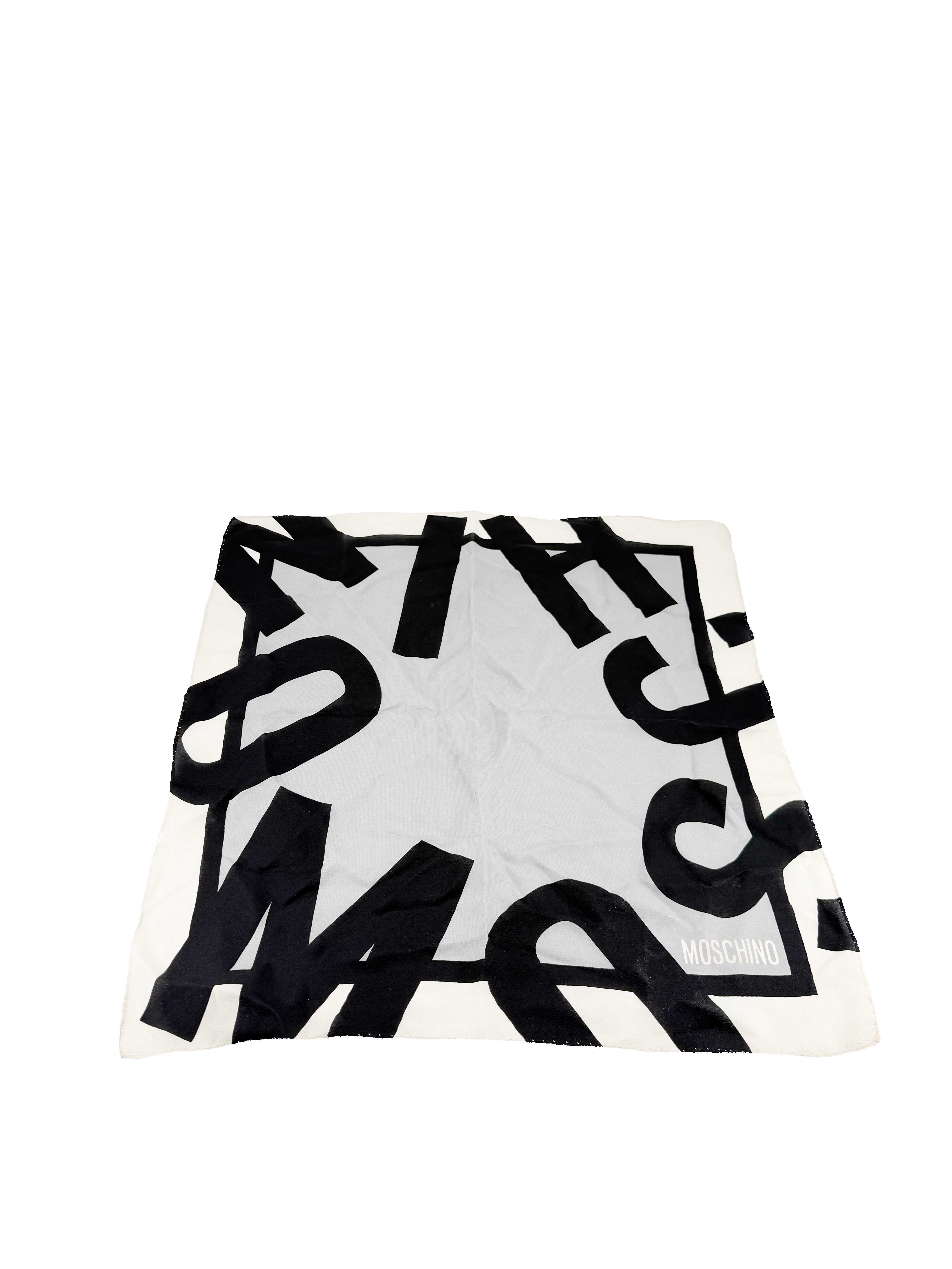 Moschino gray, white, black silk vintage scarf
