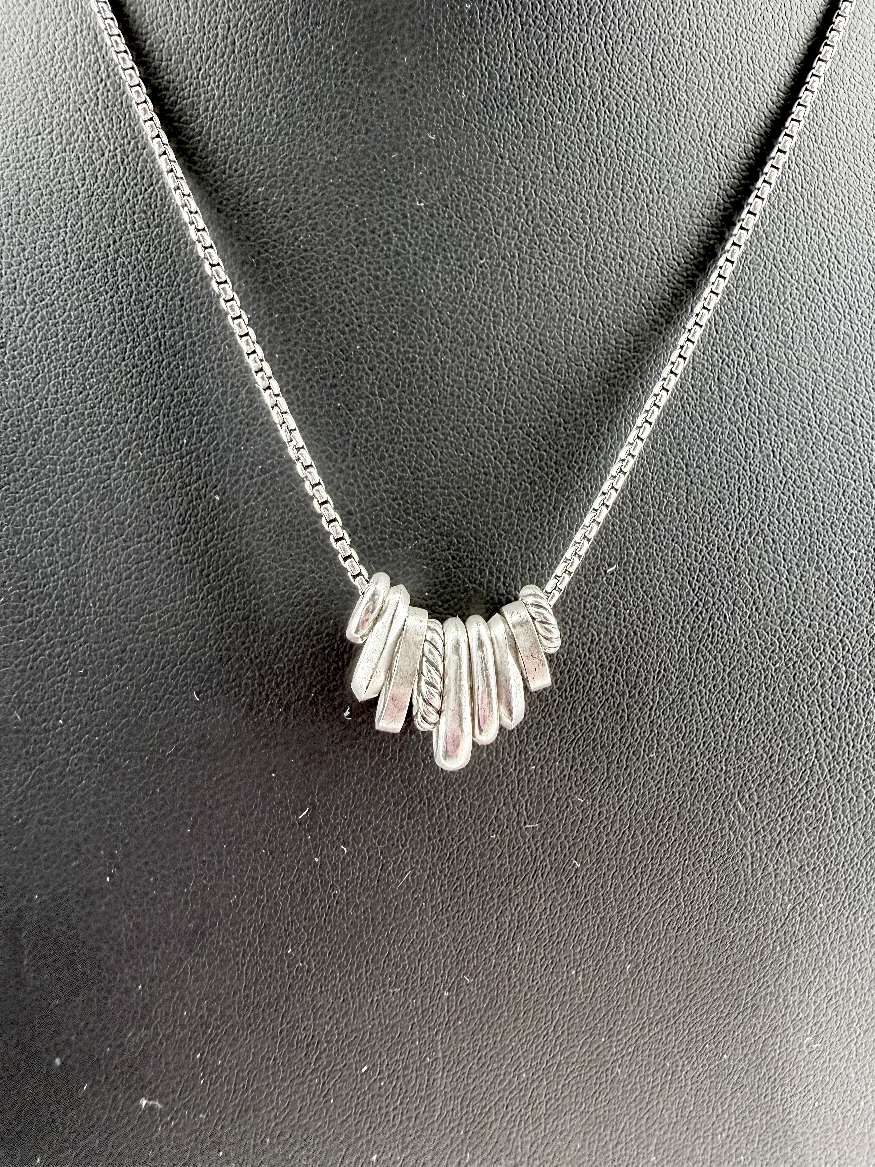 David Yurman sterling silver diamond Stax Rondelle pendant necklace *as is*