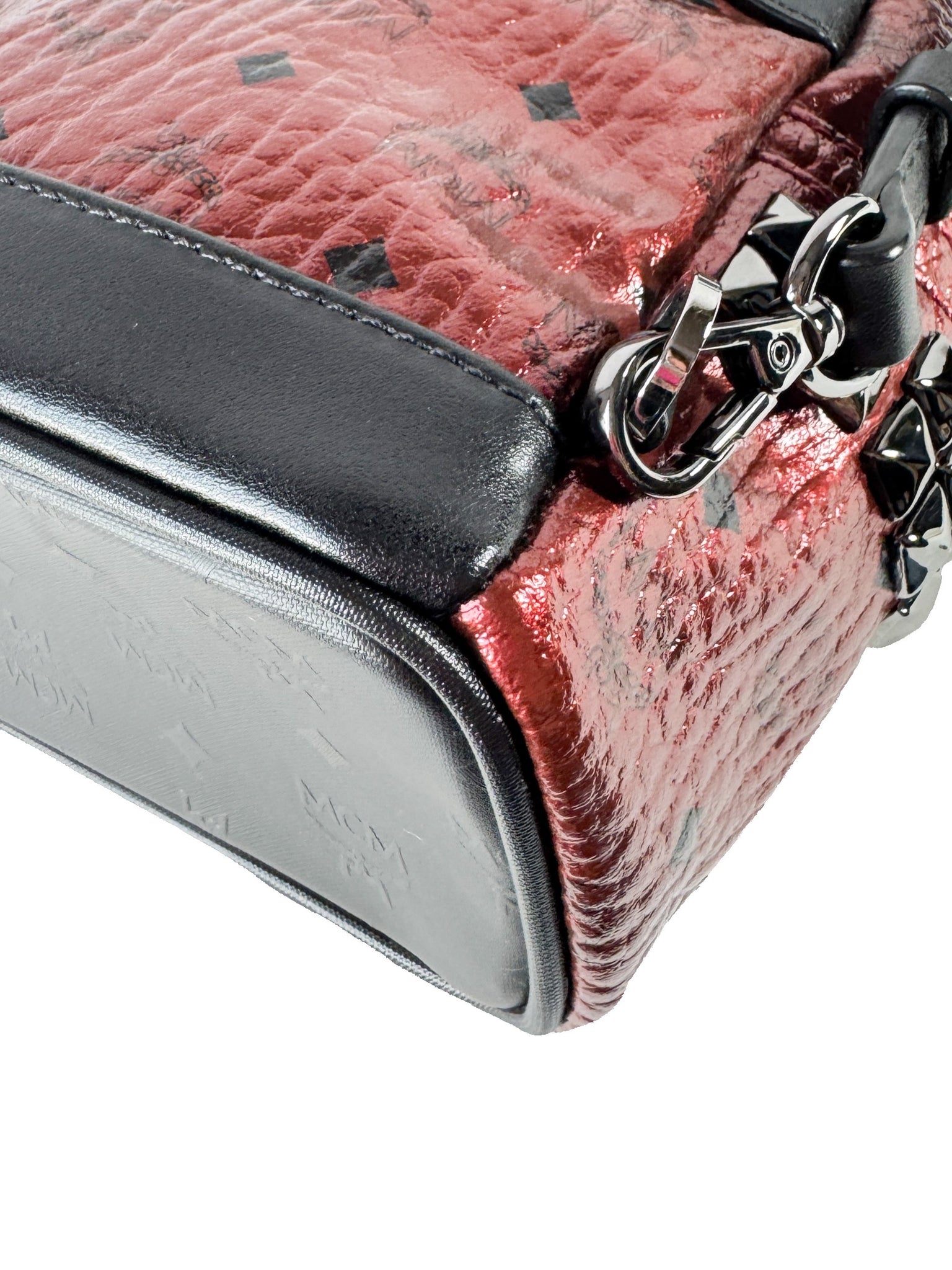 MCM red, black leather Visetos Stark mini backpack – My Girlfriend's ...