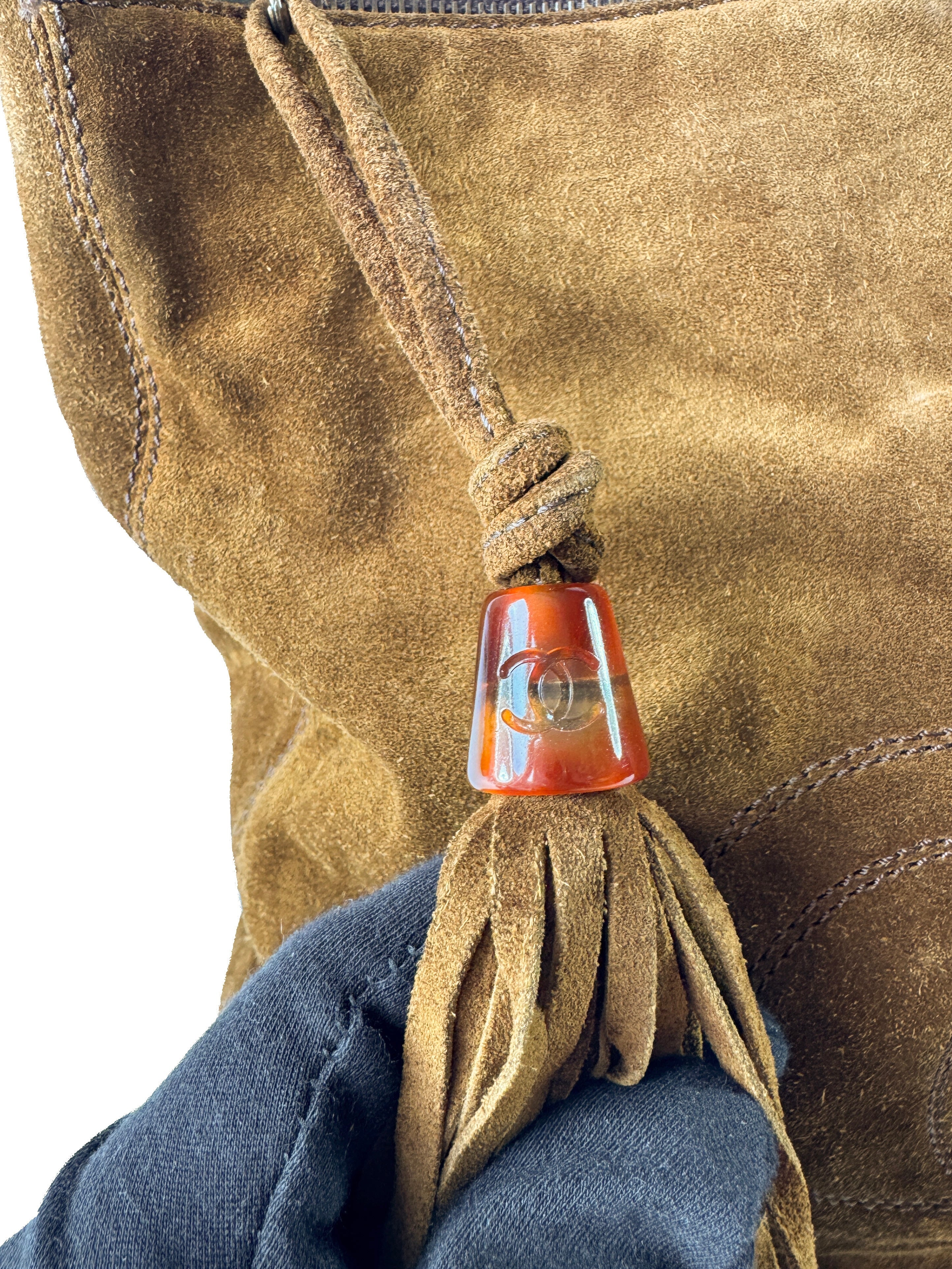 Chanel brown suede CC logo tassel bag 5009482