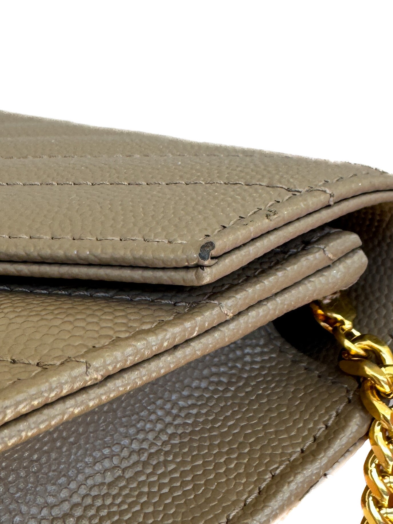 Saint Laurent chevron Cassandre grain de poudre chain wallet dark beige YBL695108 0822