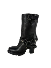 Miu Miu black leather heeled moto boots size 38