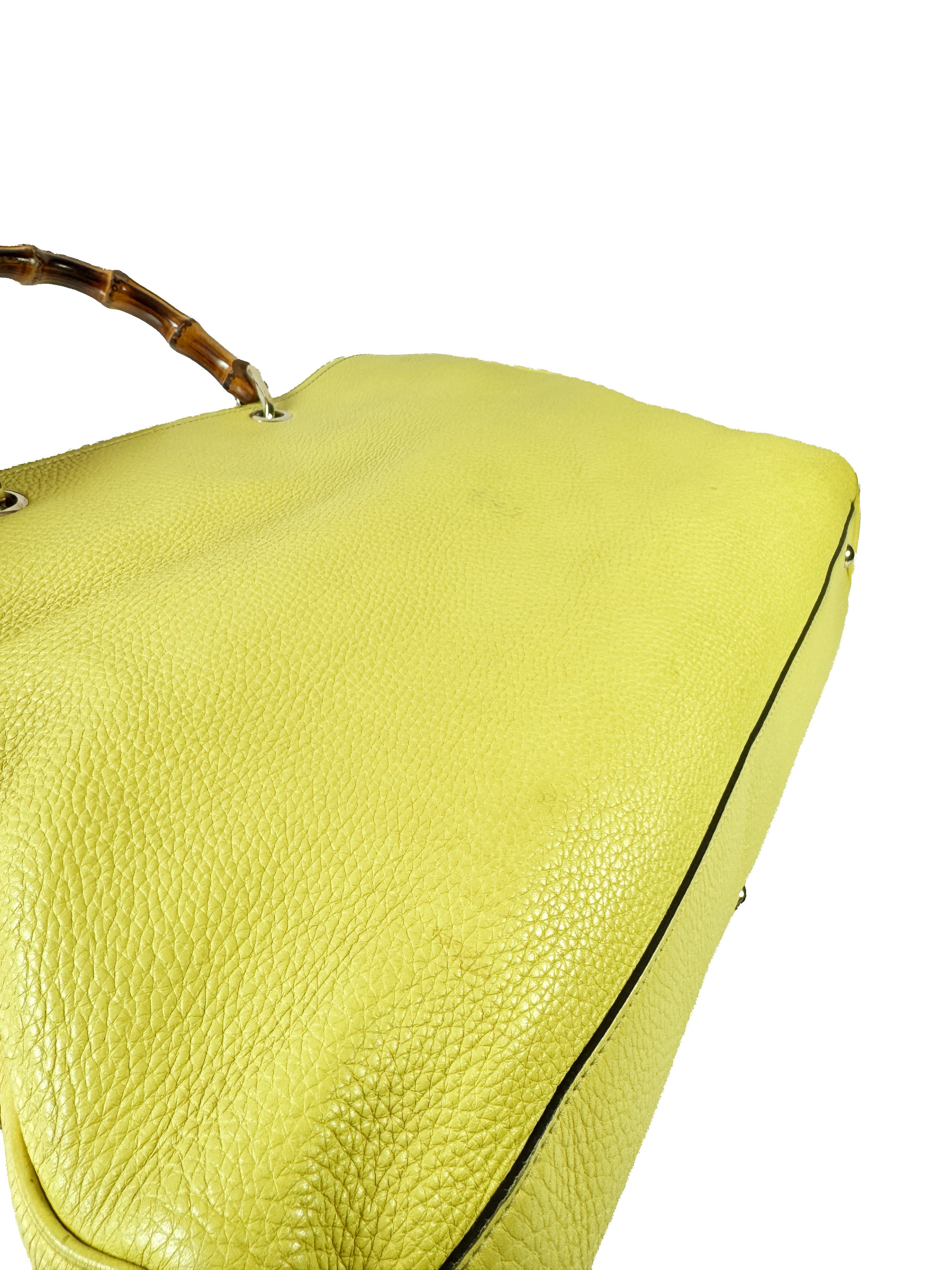 Gucci chartreuse leather Bamboo handle shopper  323658 525040
