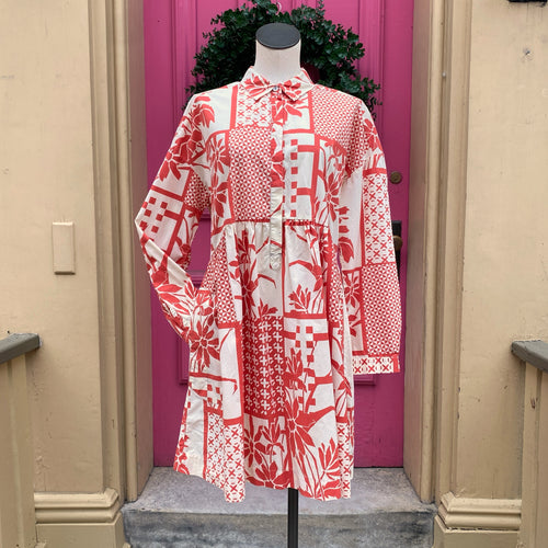 Maeve cream red print long sleeve dress size L