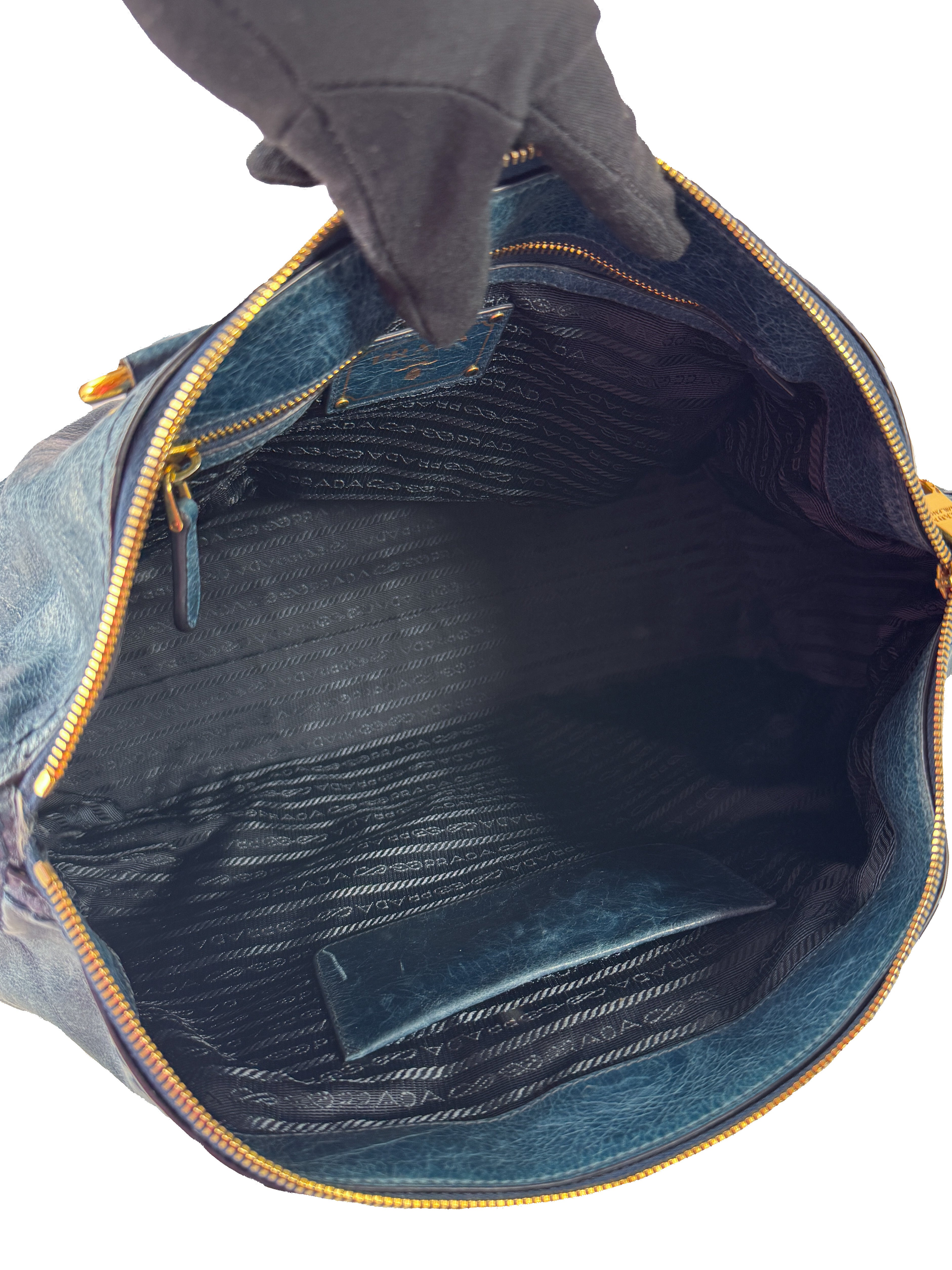 Prada blue Vitello Shine shopping tote 164