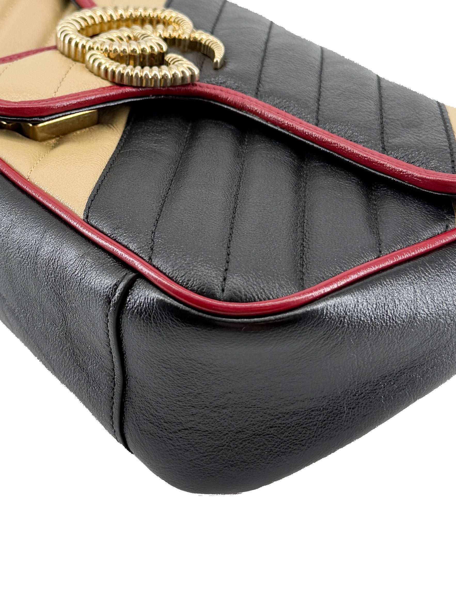 Gucci cream, black GG quilted Marmont flap shoulder bag 443497 520981