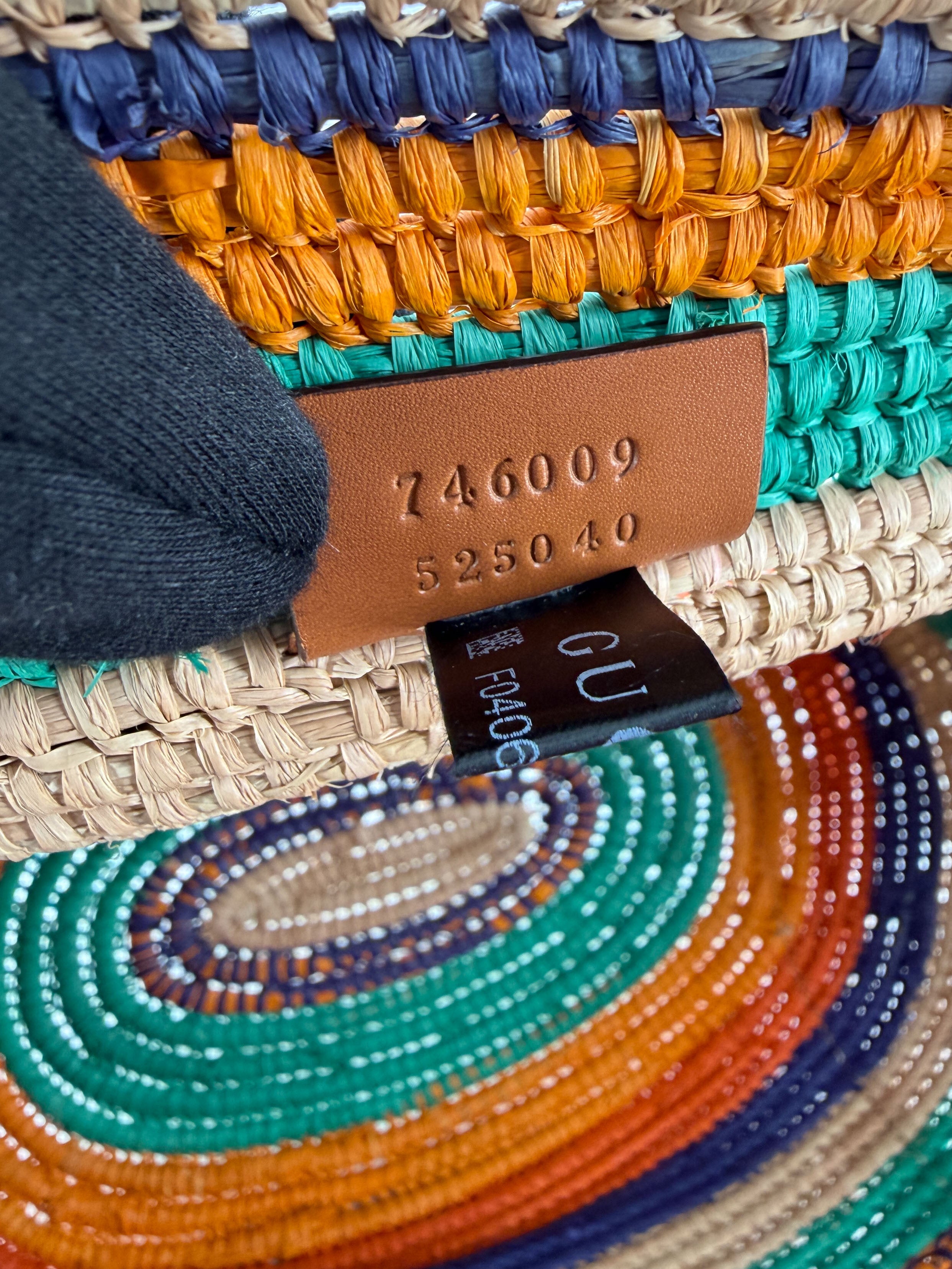 Gucci green, orange raffia interlocking G Blondie tote 746009 525040