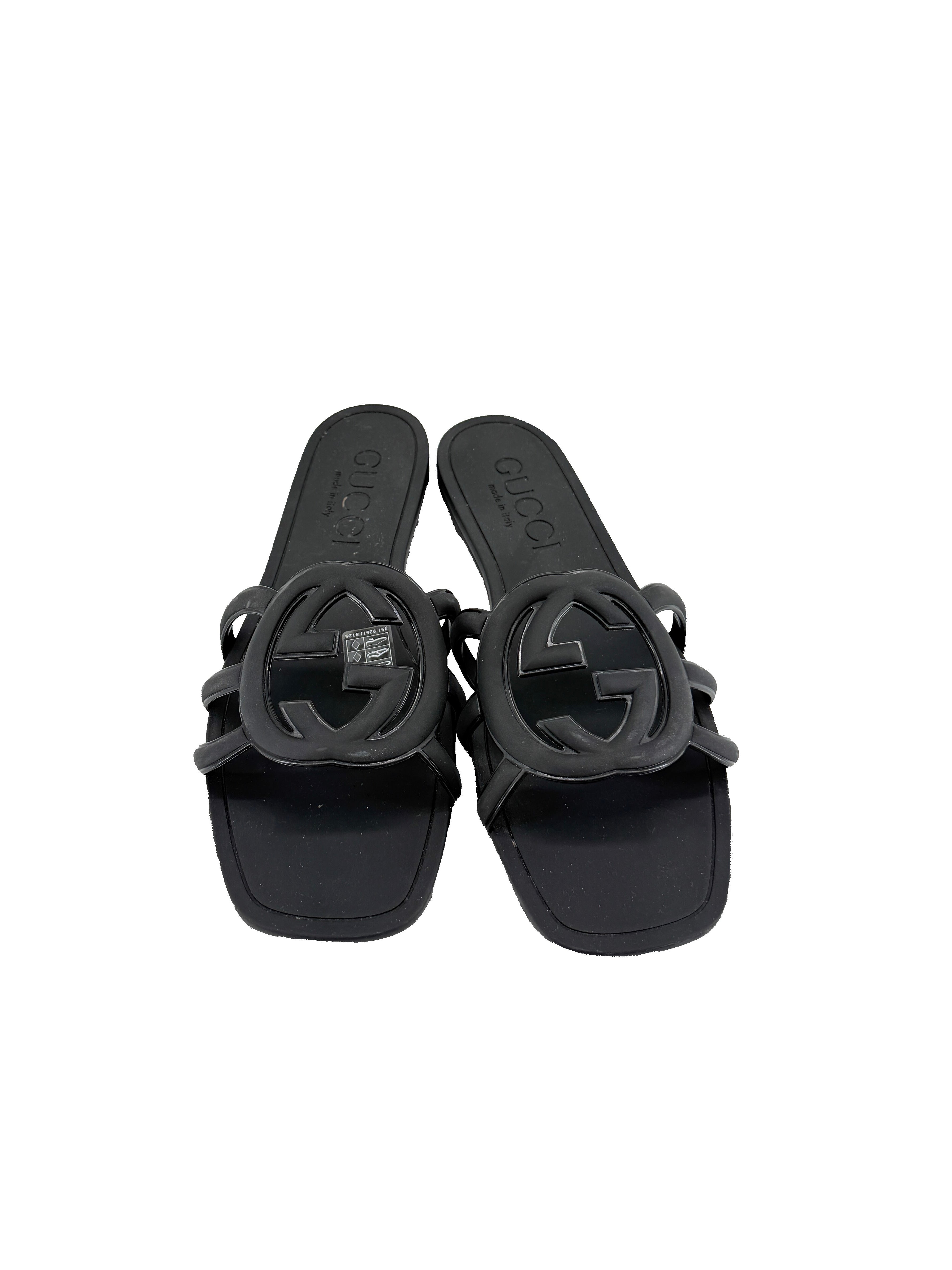 Gucci black rubber GG slides size 40 BOX
