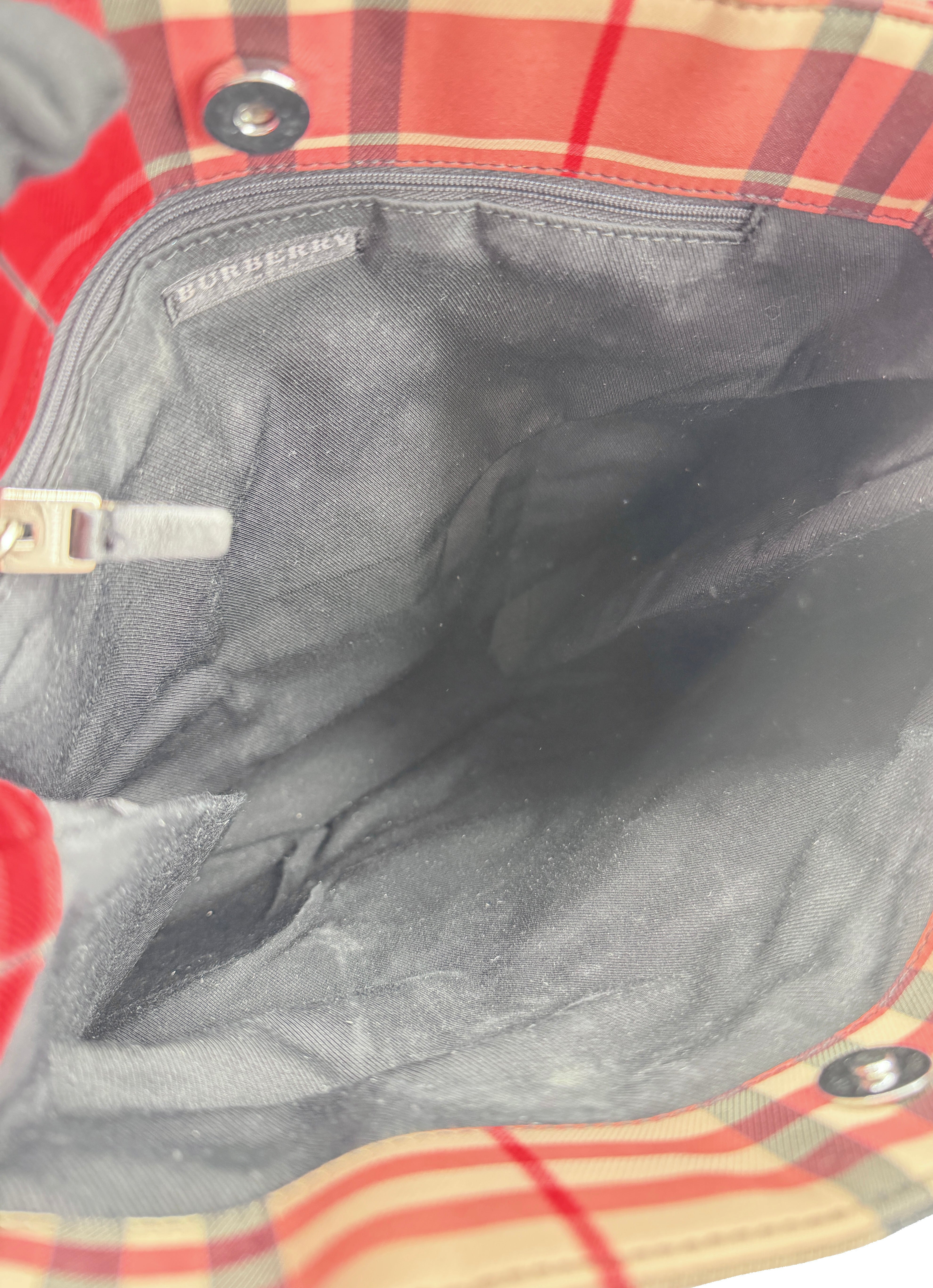 Burberry red, beige, black plaid canvas tote