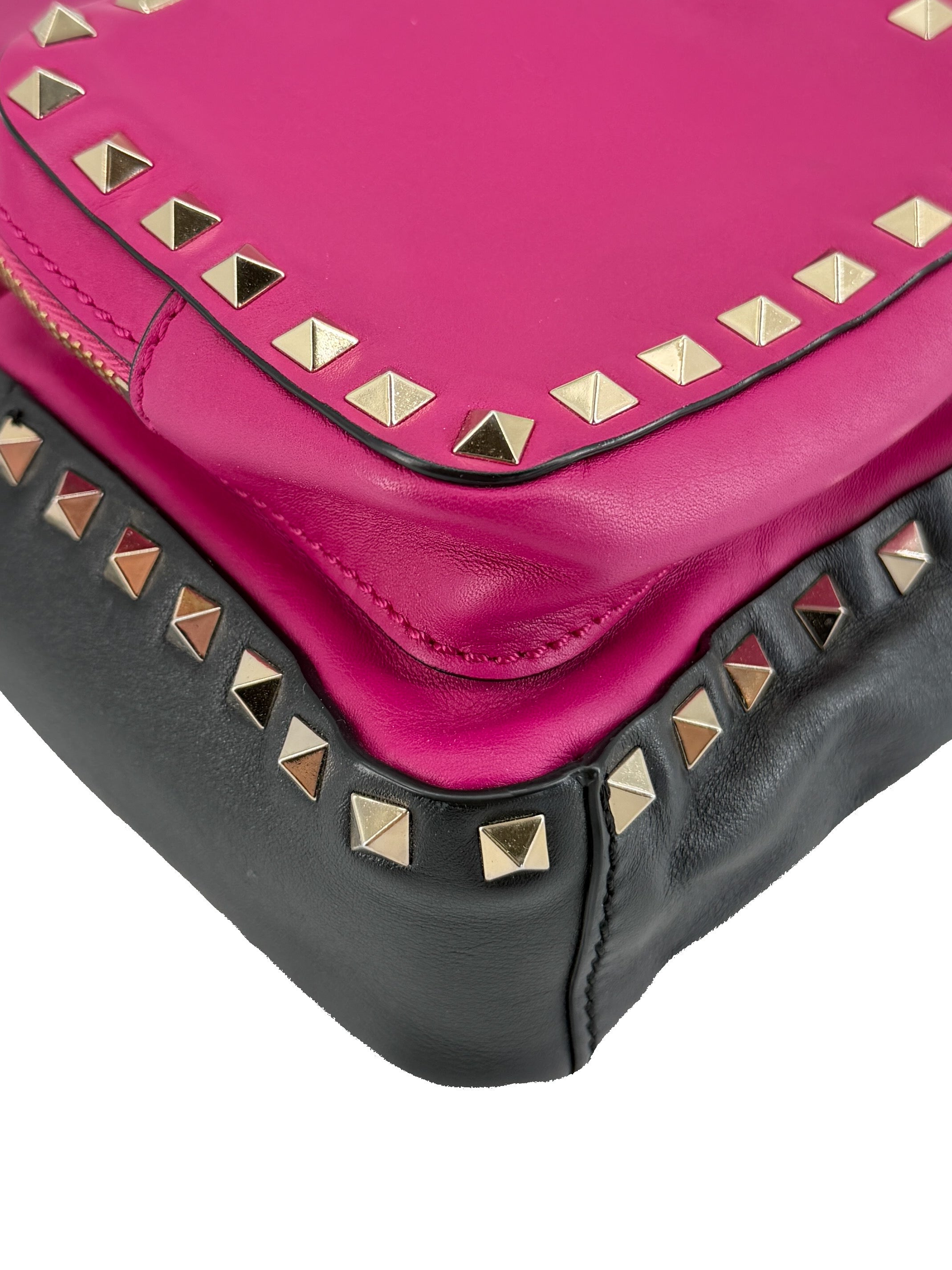 Valentino pink, black rockstud mini leather backpack