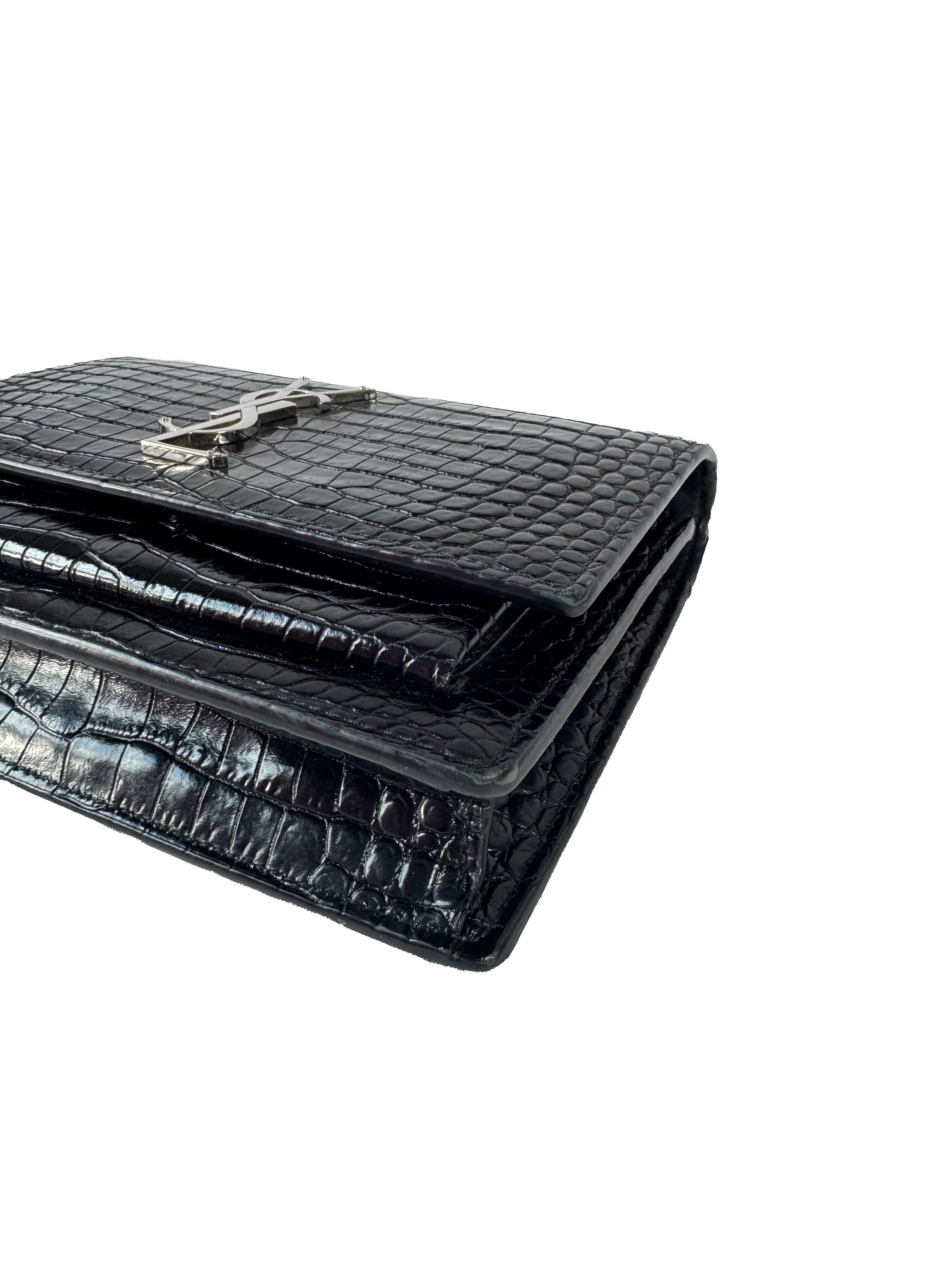 Saint Laurent black croc embossed Sunset mini GUE533026-0219