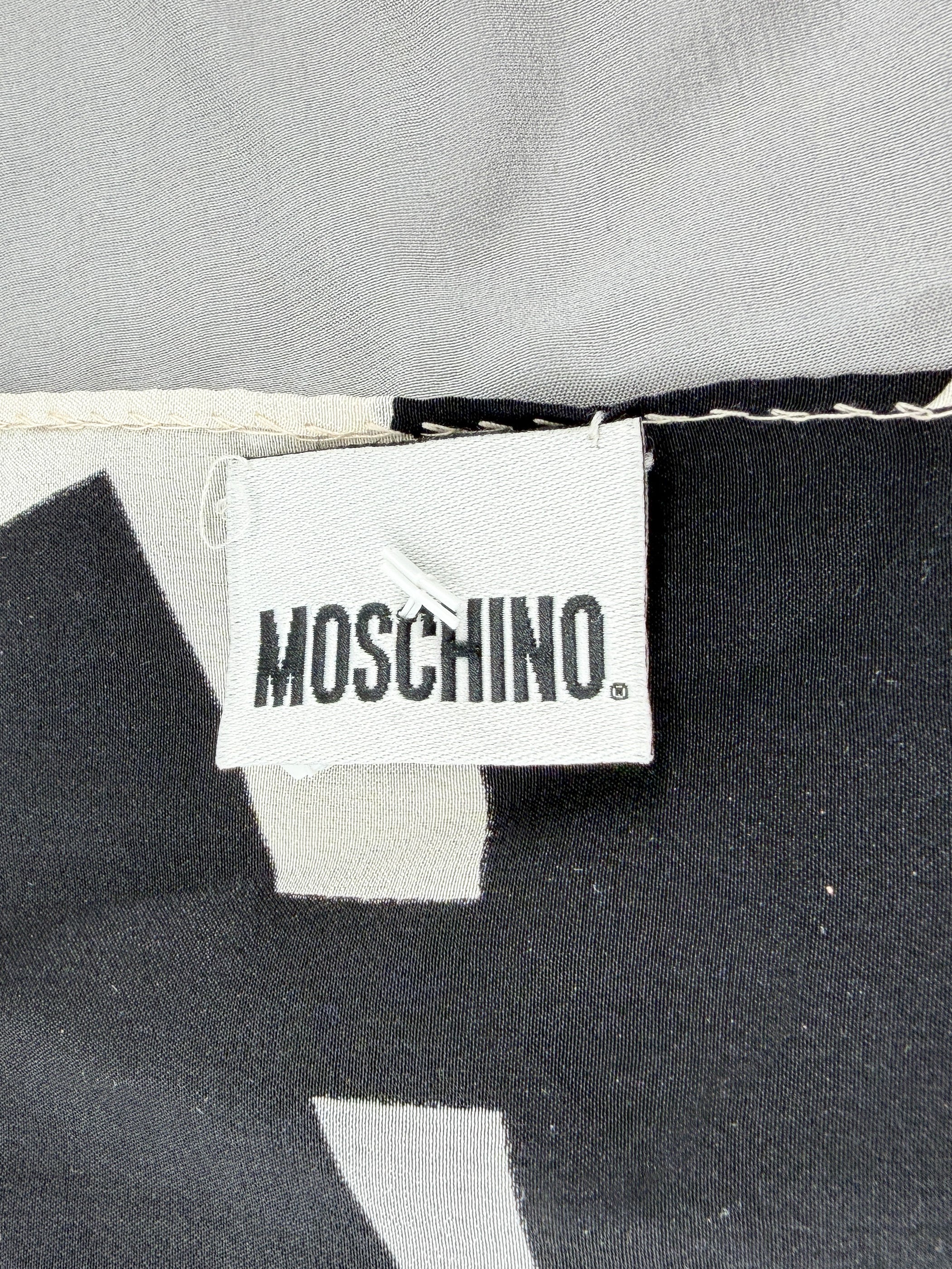 Moschino gray, white, black silk vintage scarf