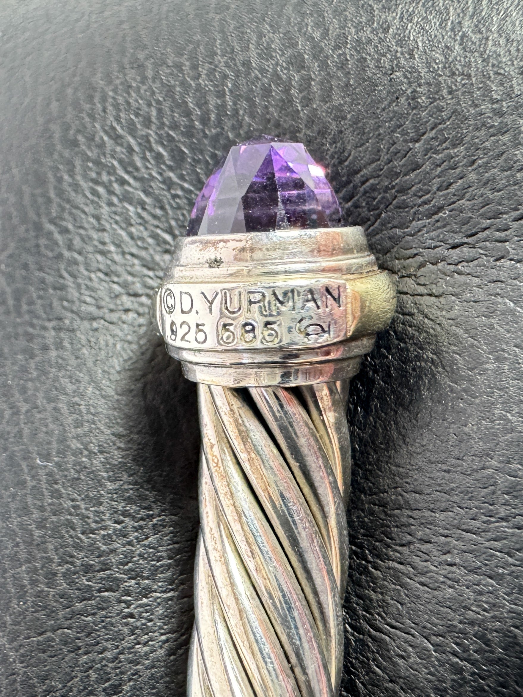 David Yurman sterling silver, 14K gold, amethyst 7MM cable classic bracelet