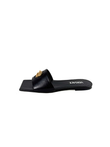 Versace black La Medusa square toe slide sandals size 38.5 BOX