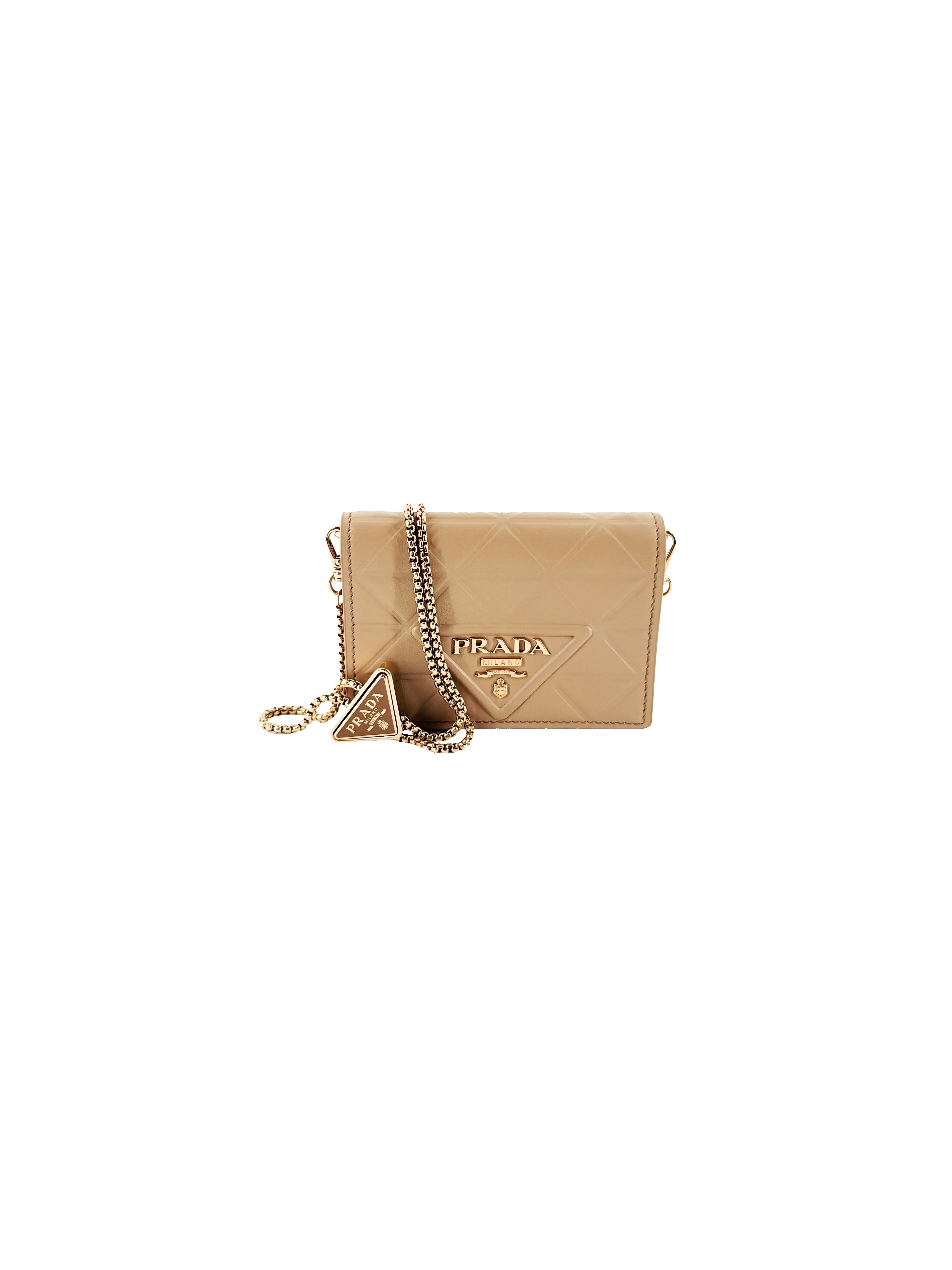 Prada beige symbol card holder with strap 62