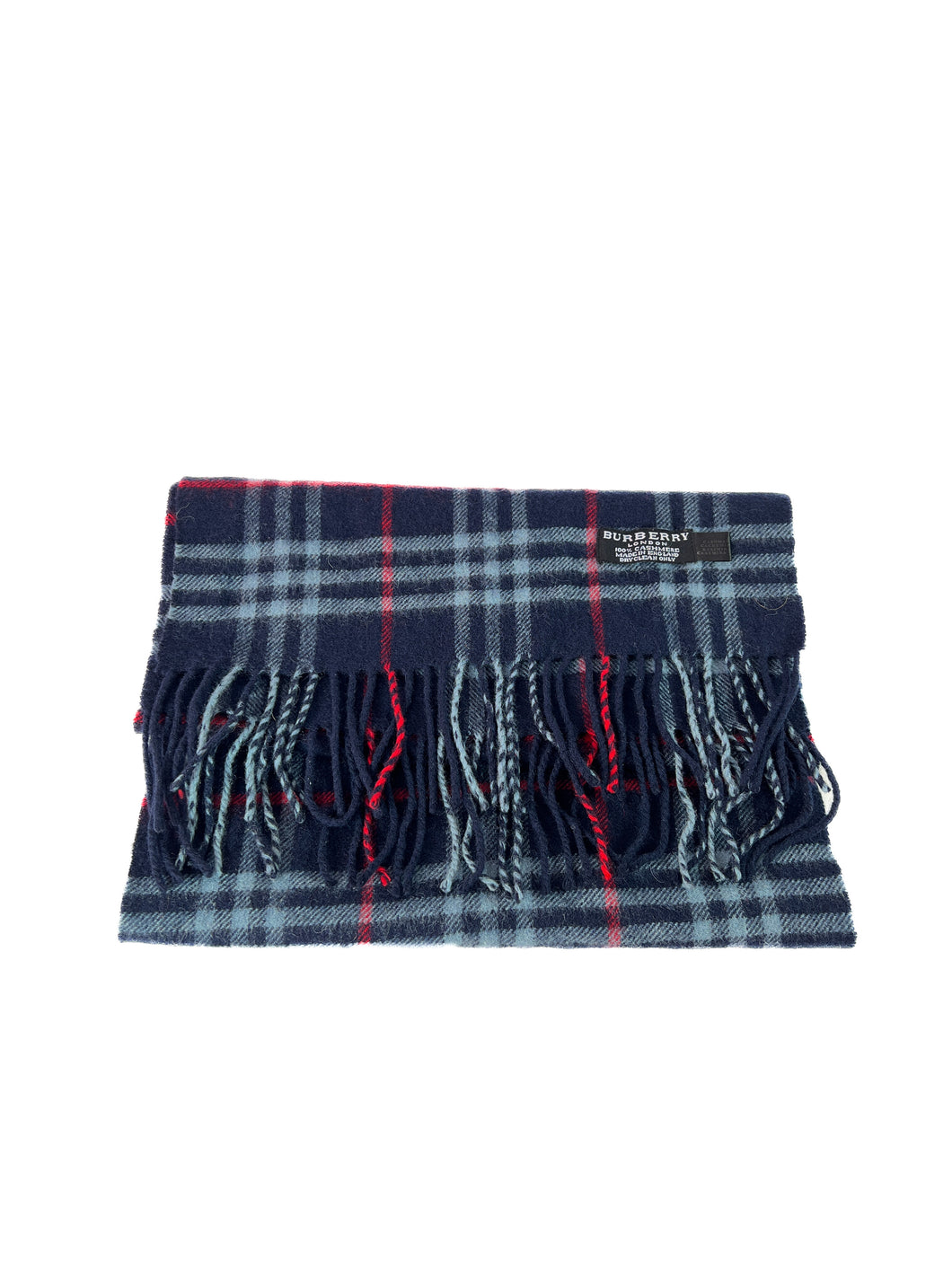 Burberry navy red plaid cashmere fringe scarf