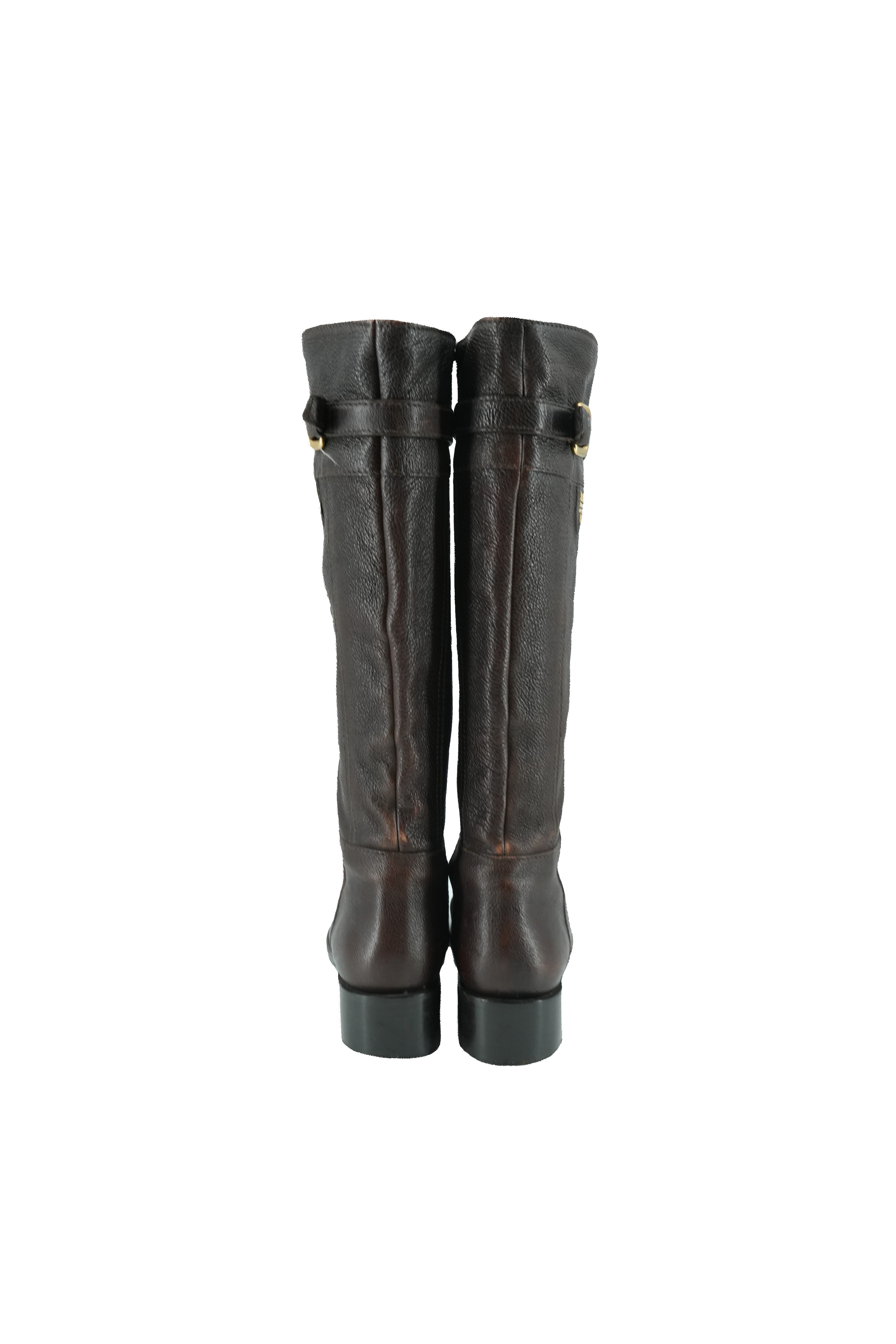 Prada brown leather riding boots size 38.5