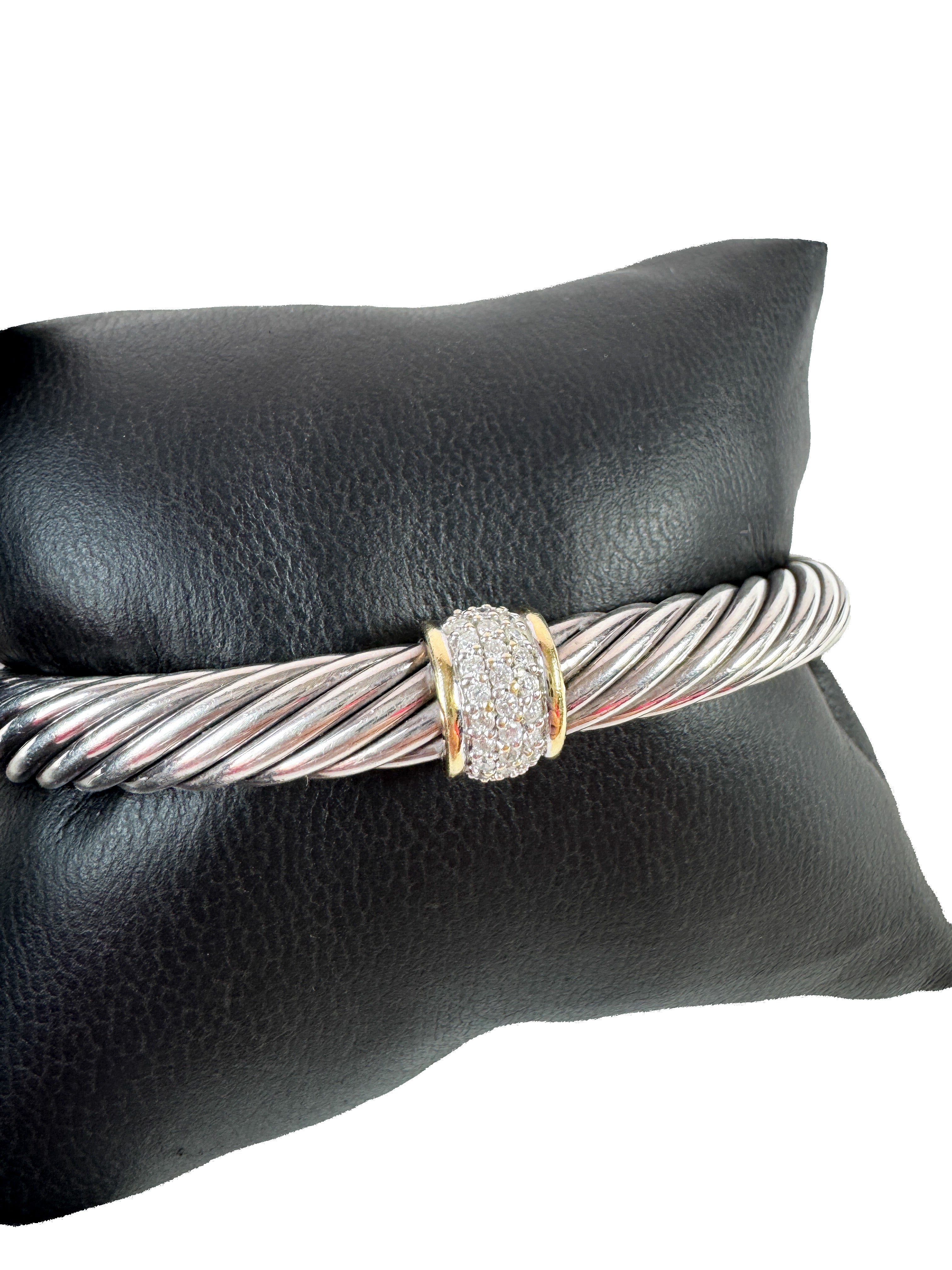 David Yurman Classic Cable Station Bracelet in sterling silver and 18k yellow gold with diamonds