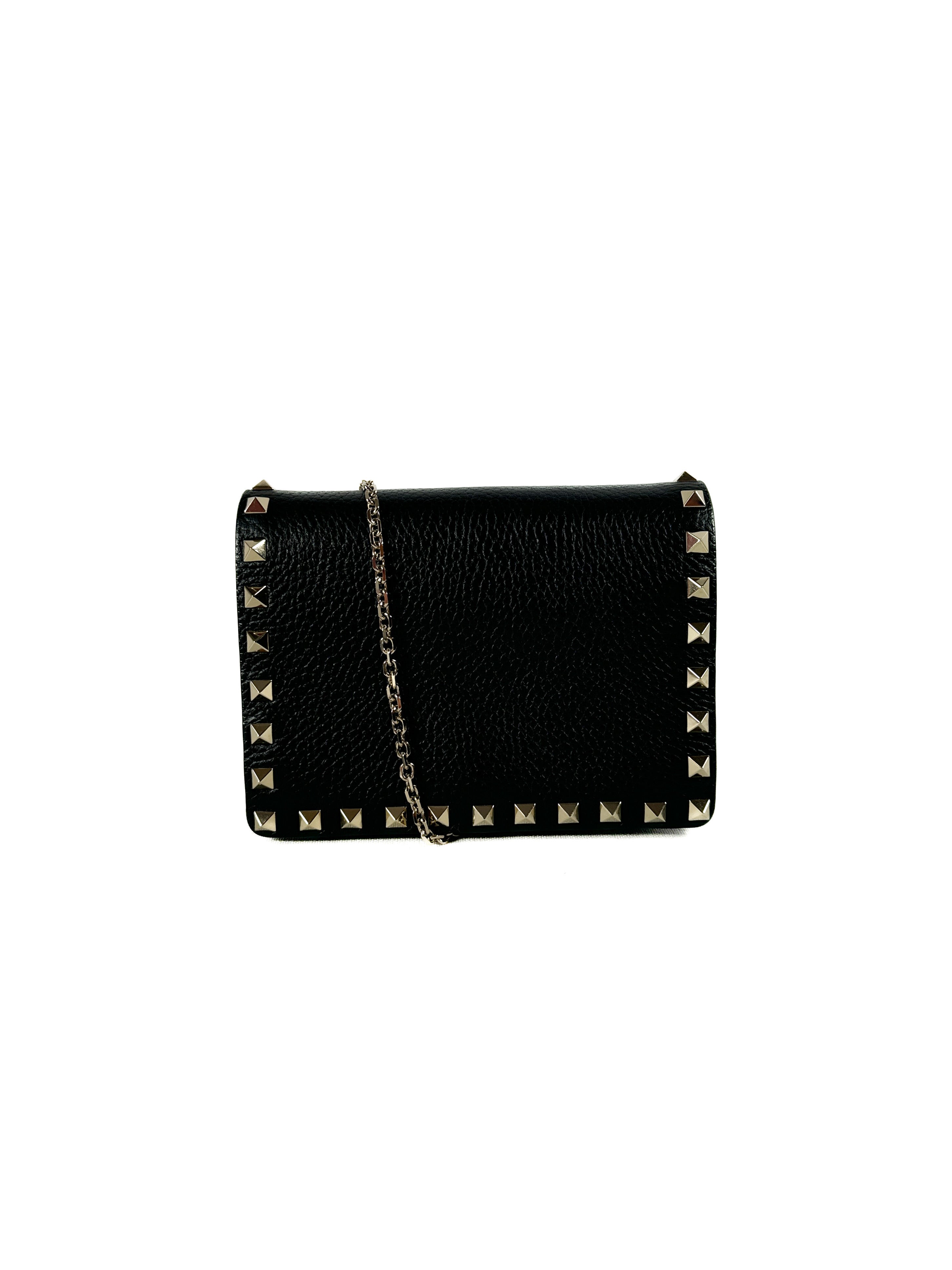 Valentino Garavani black rockstud chain pochette current retail $1180