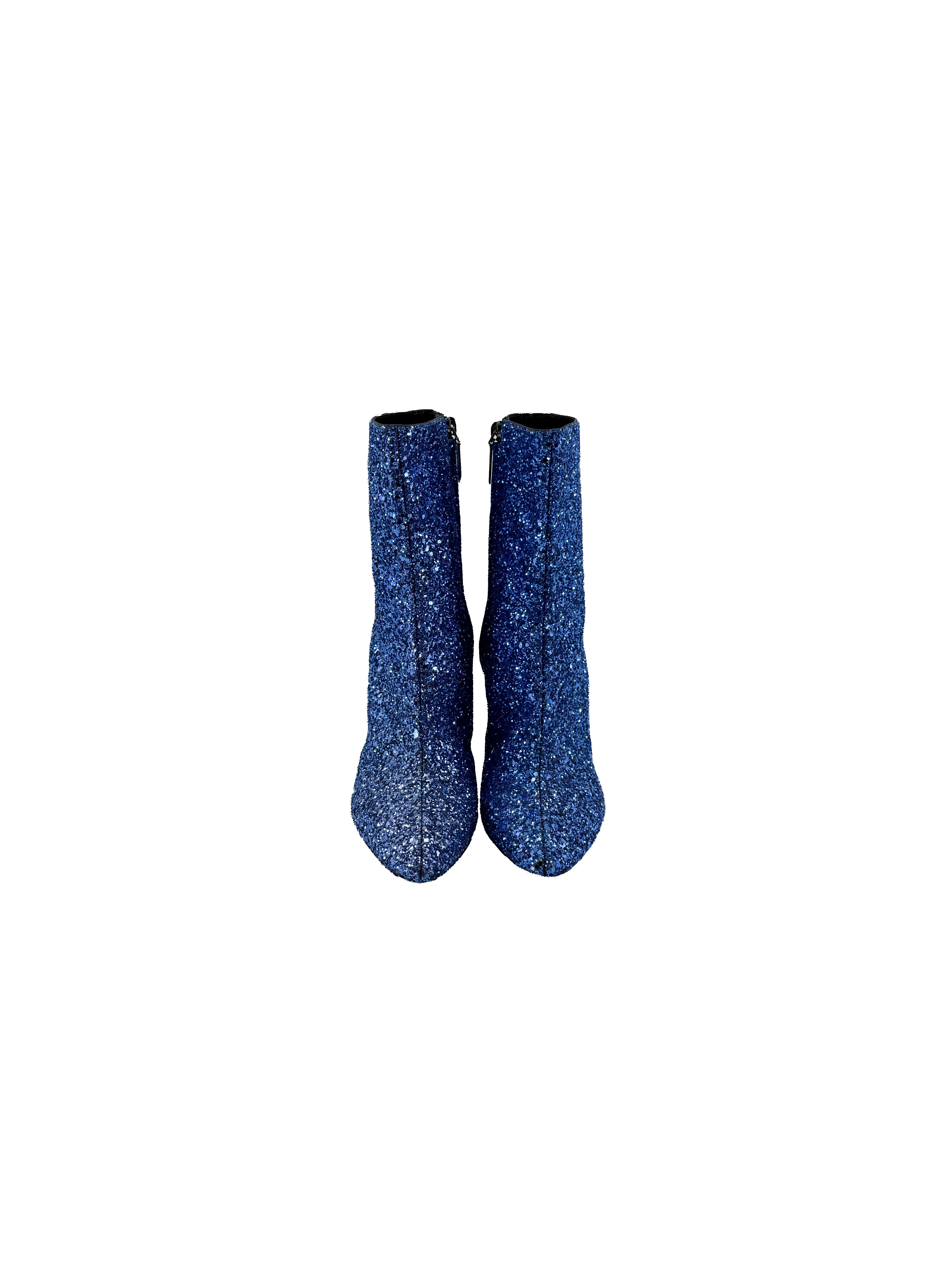 Saint Laurent blue glitter heeled Lou boots size 39/39.5