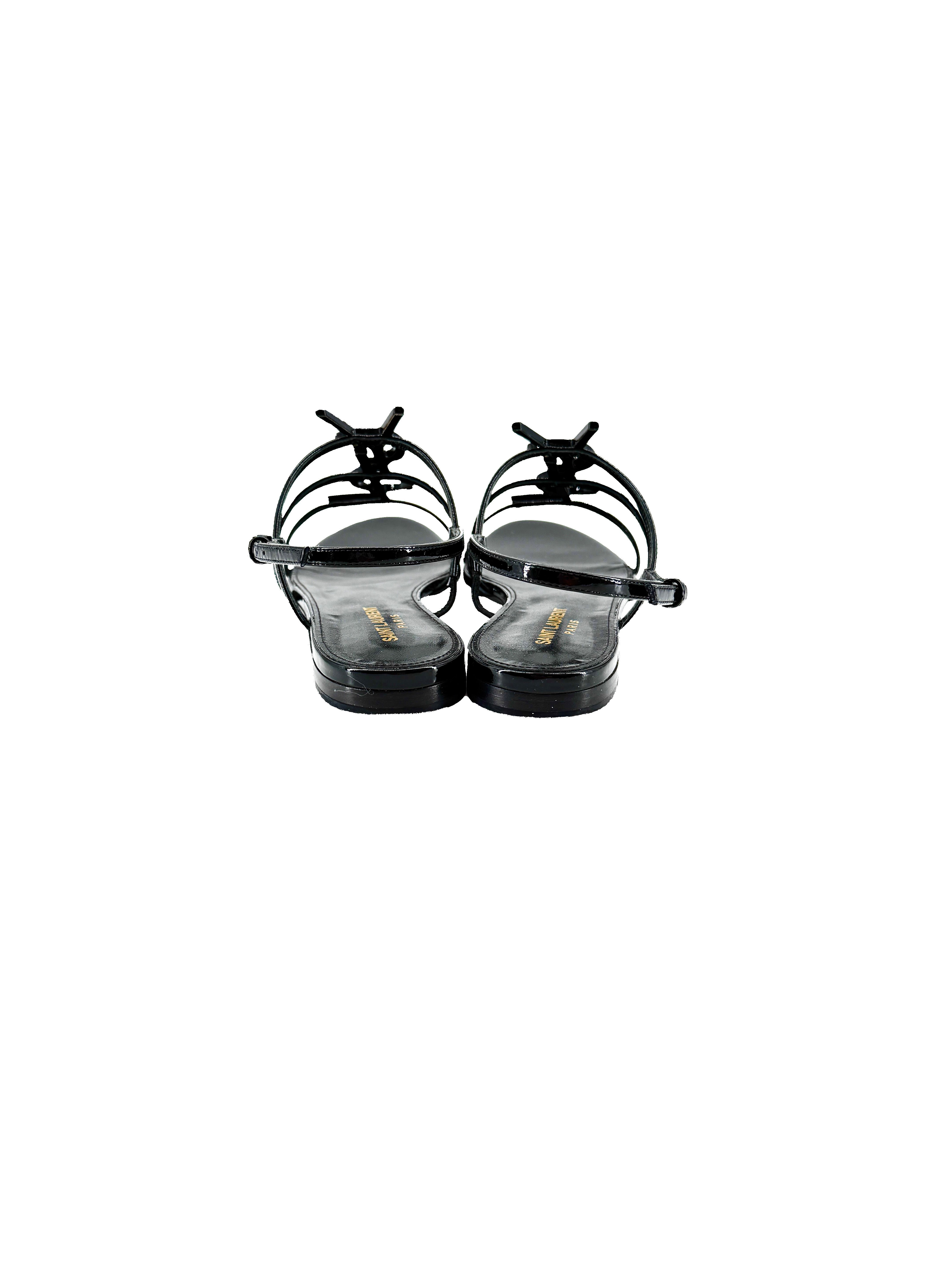 Saint Laurent black patent Cassandre sandals size 37 (7) BOX