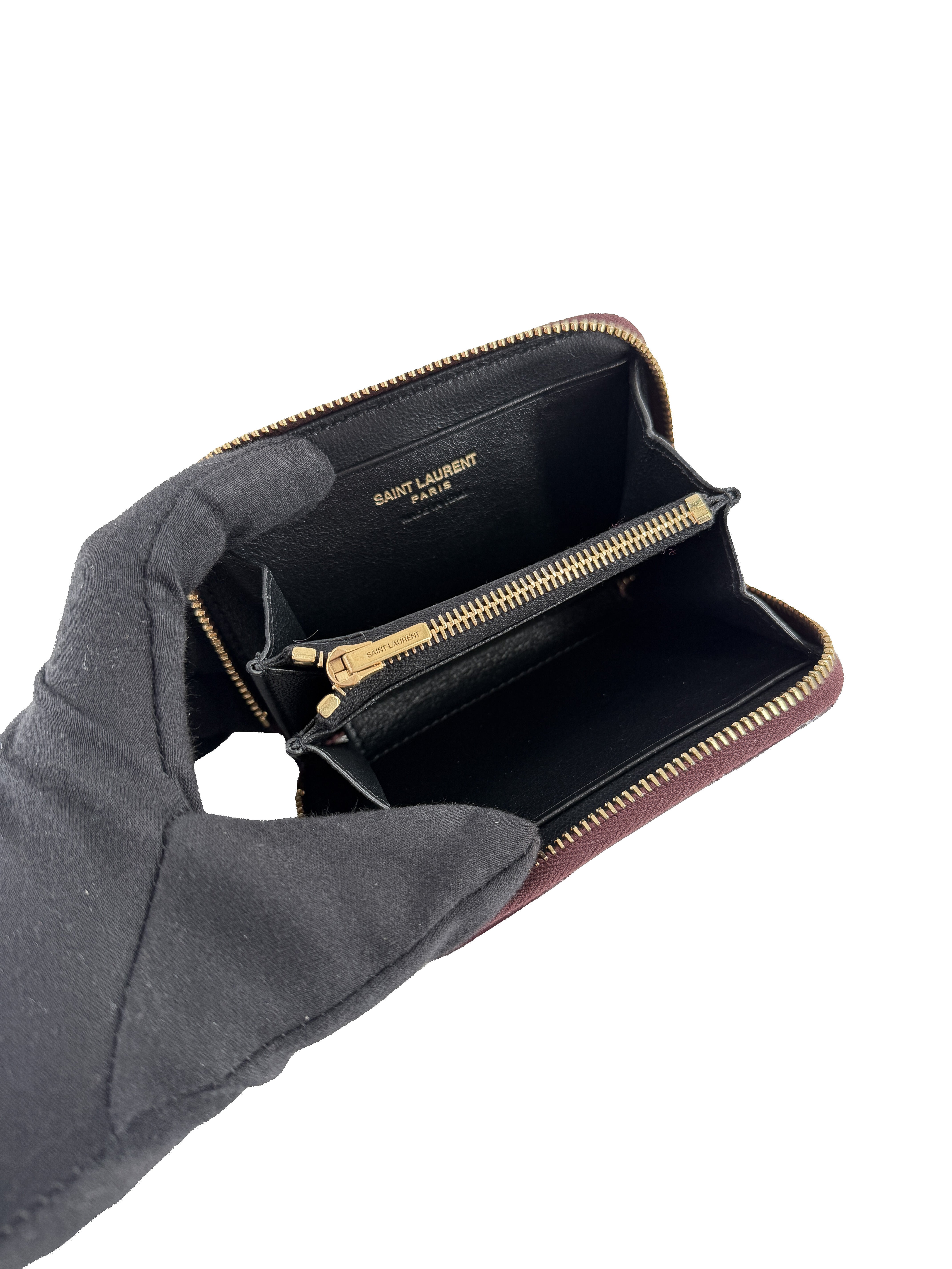 Saint Laurent purple patent leather Cassandre Matelasse zip wallet MRT804479-0924