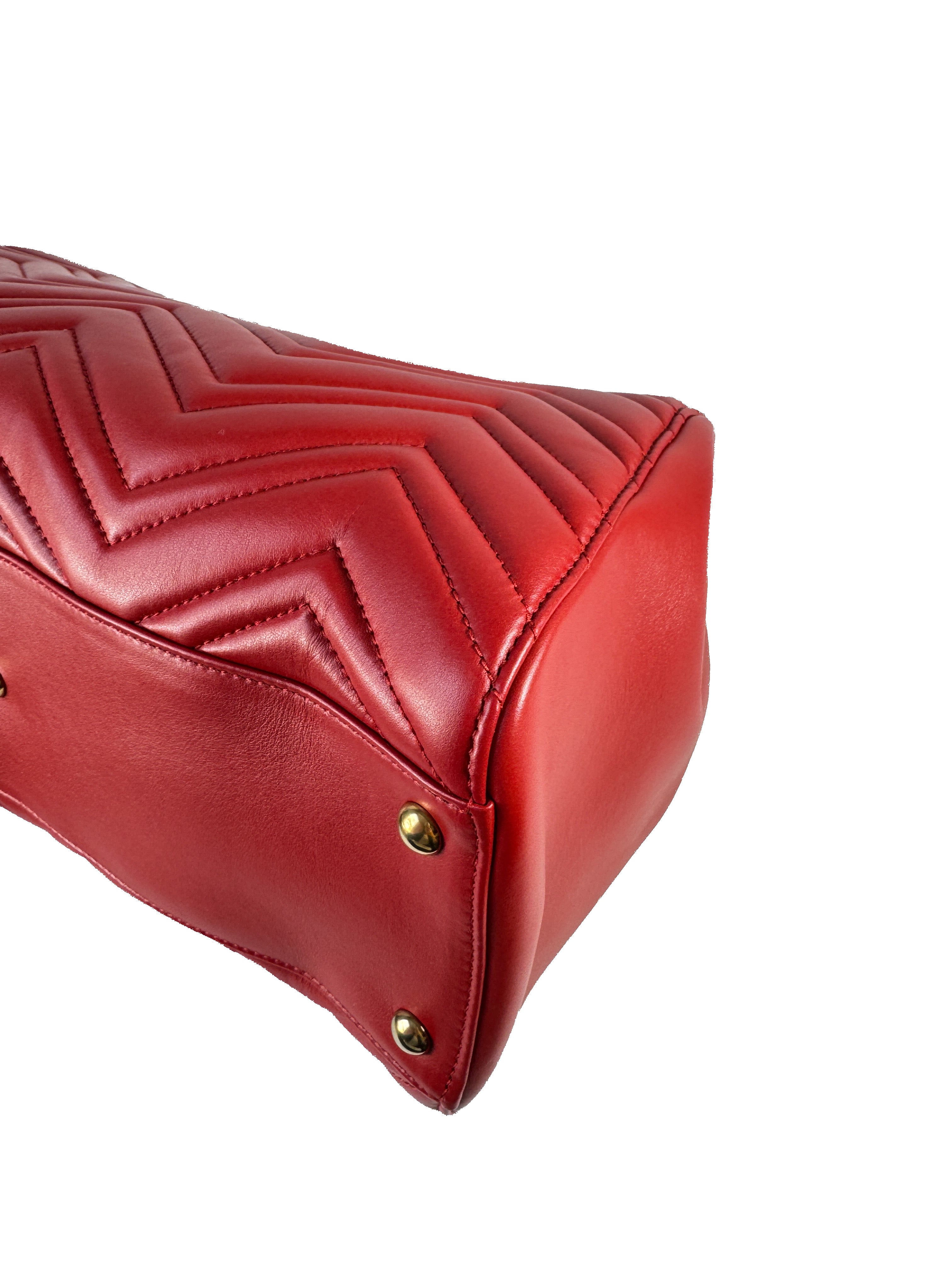 Gucci red leather GG Marmont Matelasse tote 525040