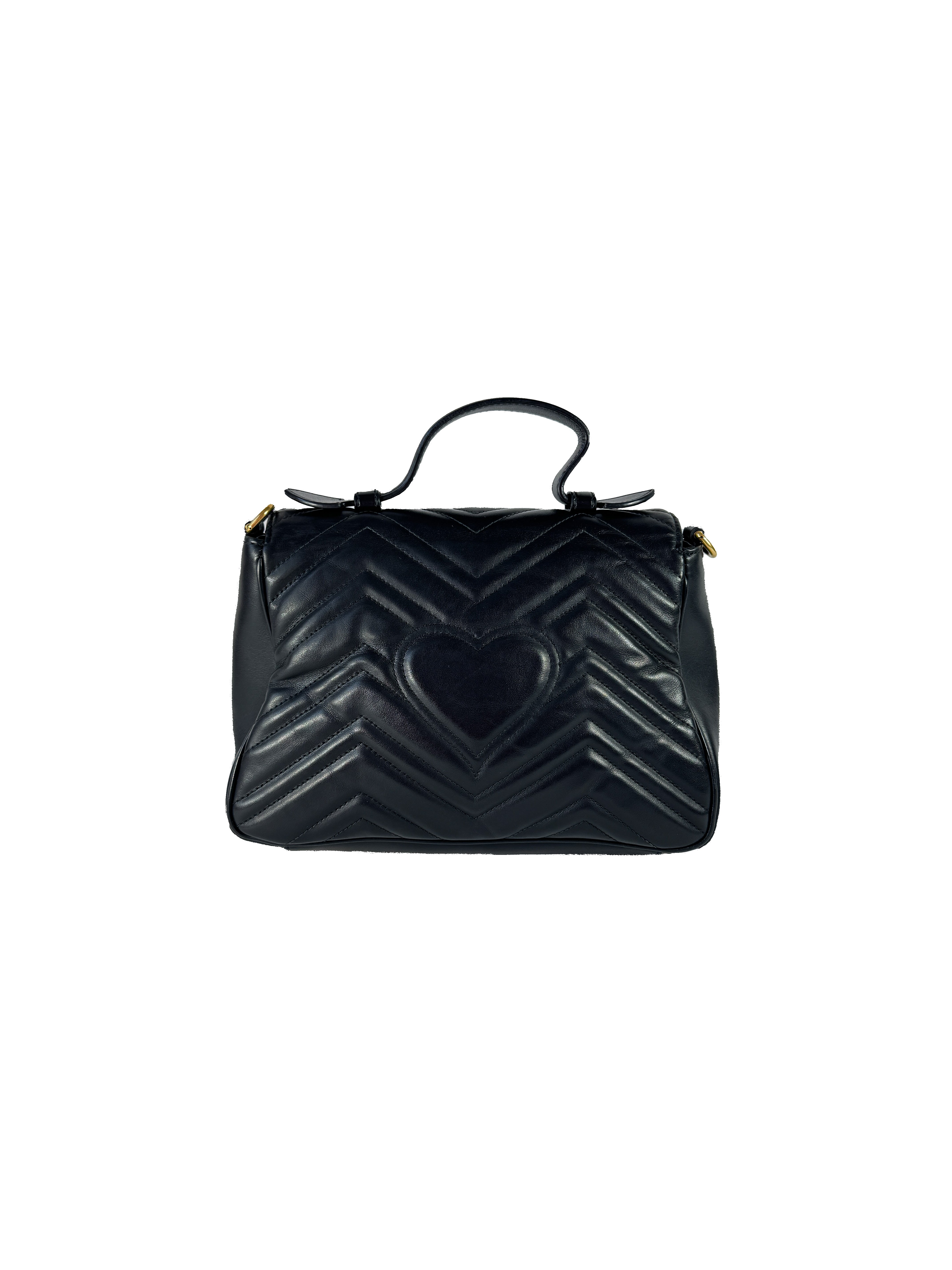 Gucci black leather Marmont top handle bag 498110204991